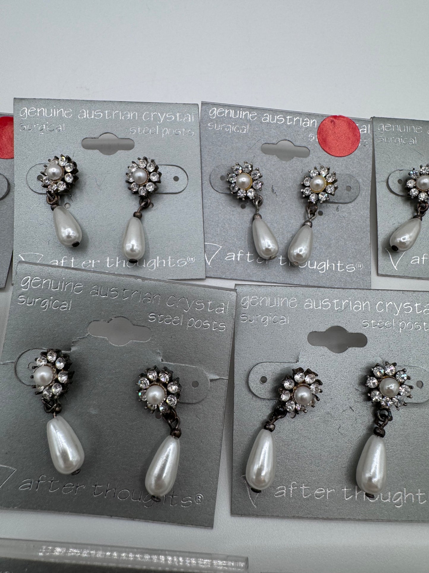 Set of 12 Pairs of Genuine Austrian Crystal Silver and Faux Pearl Dangle Earrings Costume Jewelry Vintage After Thoughts