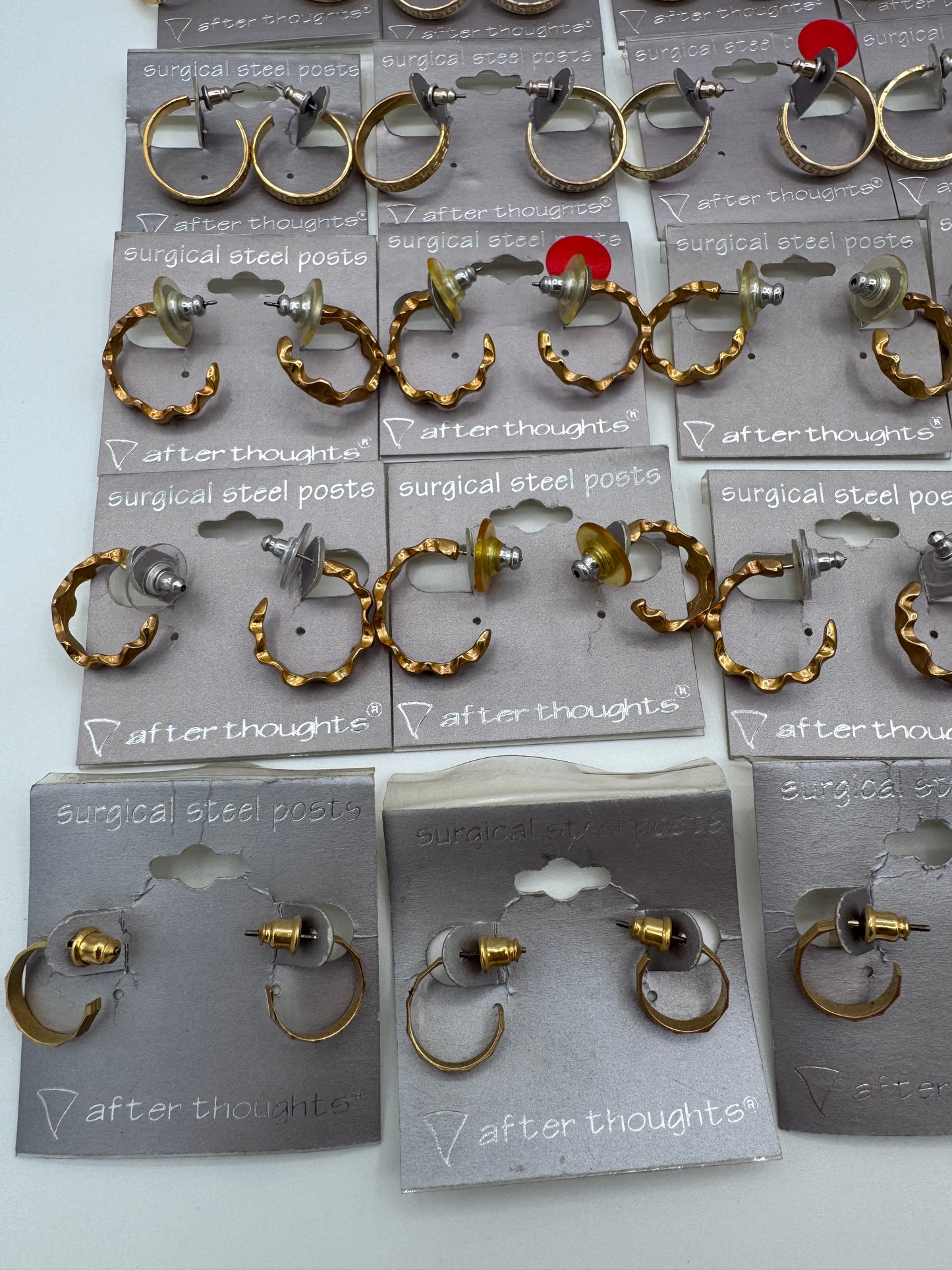 Set of 35 Mixed Gold Hoop Earrings Pairs Costume Jewelry Vintage After Thoughts