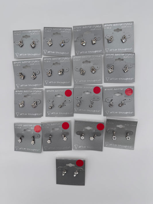 Set of 17 Pairs of Genuine Austrian Crystal Dangle Silver Earrings Costume Jewelry Vintage After Thoughts