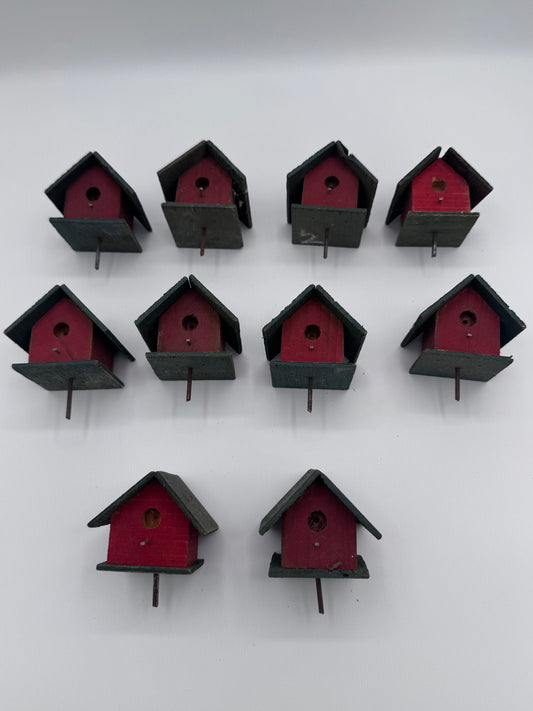 Set of 10 Small 2.5 Inch Hand-Made Vintage Birdhouses for Crafts
