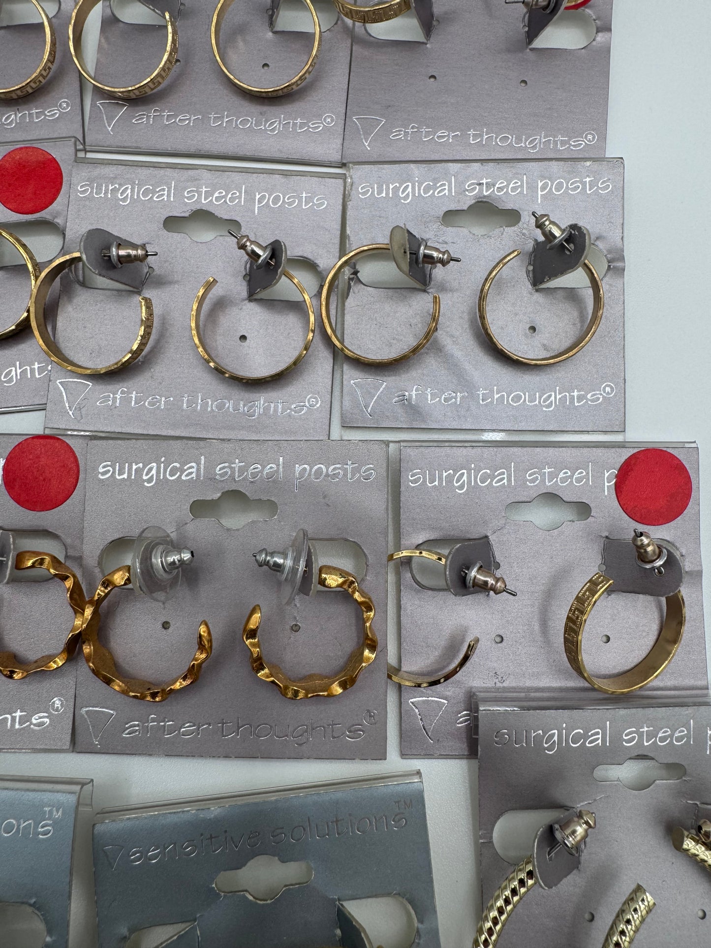 Set of 35 Mixed Gold Hoop Earrings Pairs Costume Jewelry Vintage After Thoughts