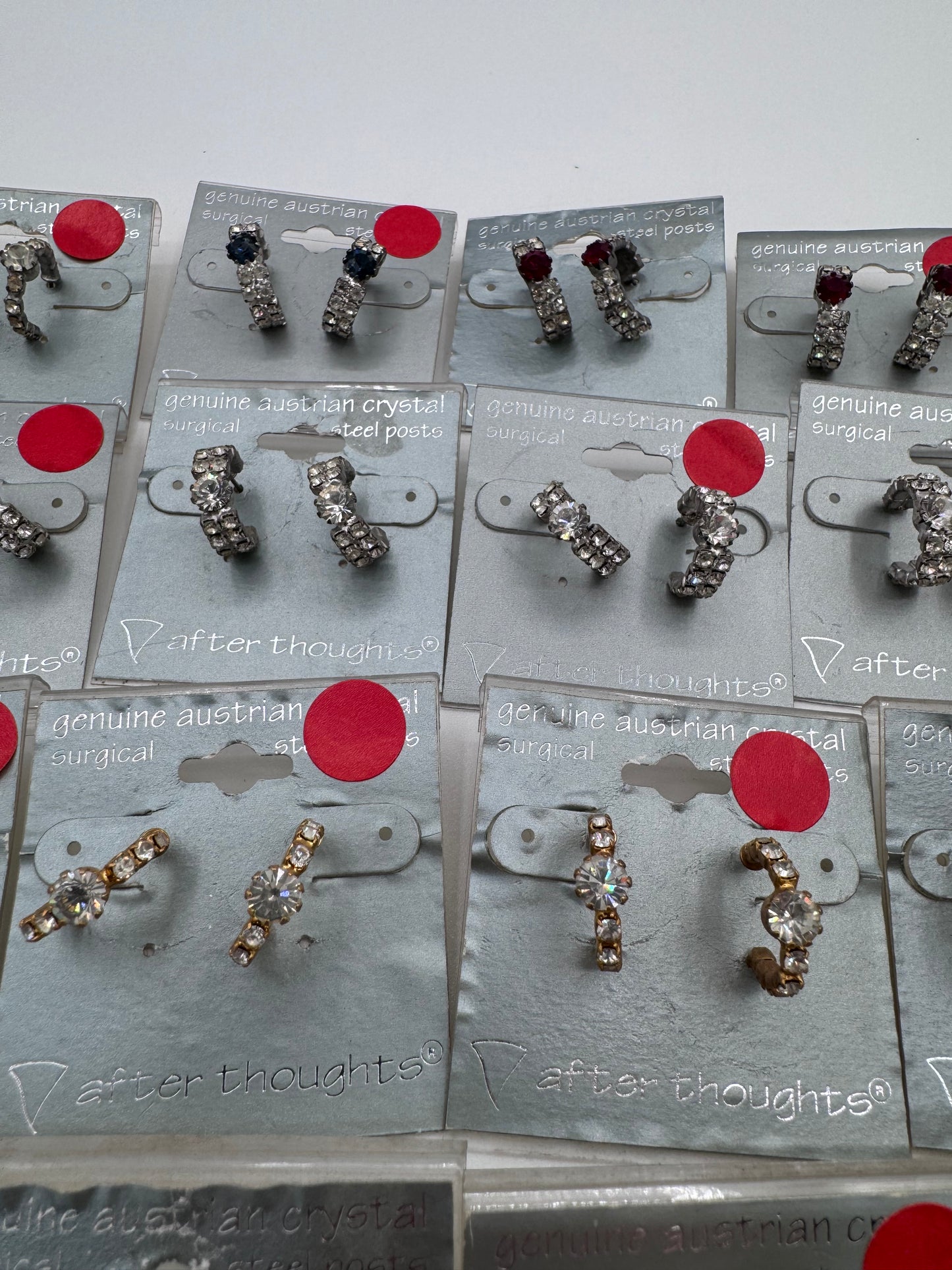 Set of 16 Pairs of Genuine Austrian Crystal Hoop Mixed Earrings Costume Jewelry Vintage After Thoughts