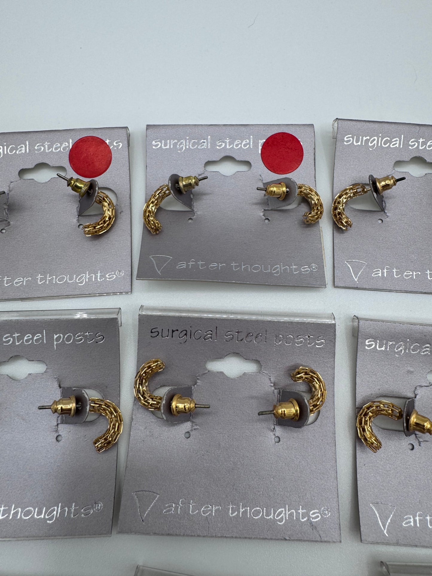 Set of 12 Pairs of Gold Curved Stiff Earrings Costume Jewelry Vintage After Thoughts