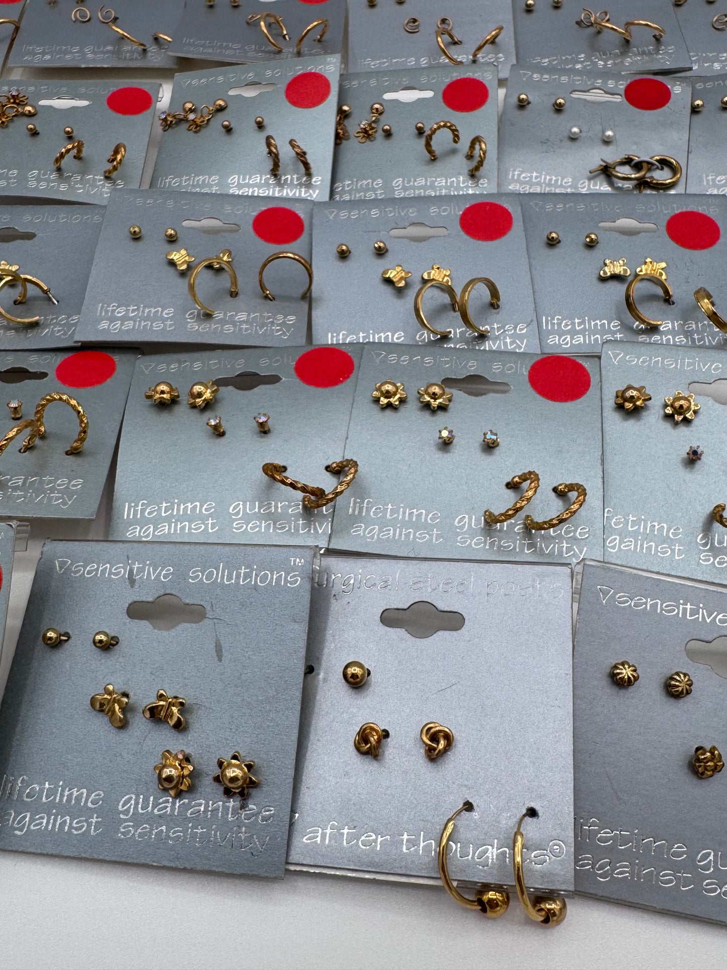 Set of 36 Small Gold Studs and Hoop Earrings Sets of 3 (108 Pairs) Costume Jewelry Vintage After Thoughts