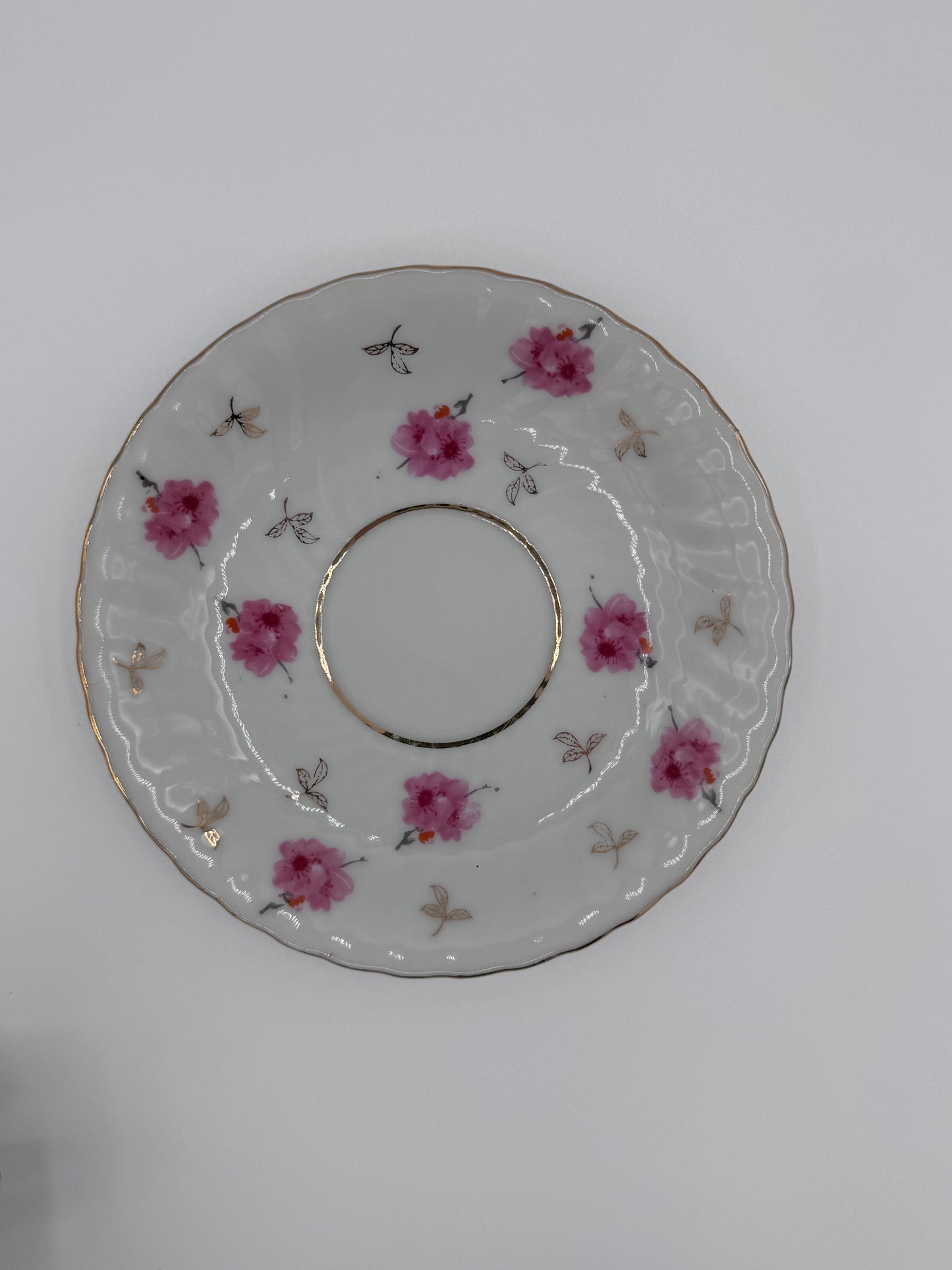 Pink and White Floral Teacup and Saucer Set