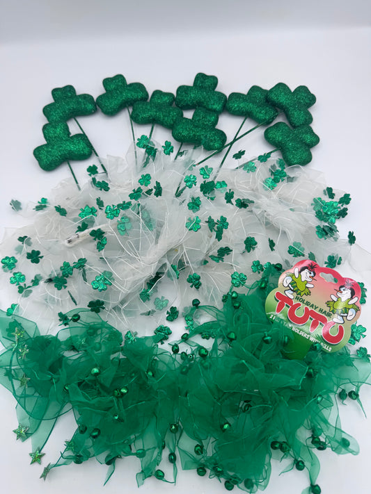 St Patrick’s Day Green and White Shamrock Handmade Vintage Decor
