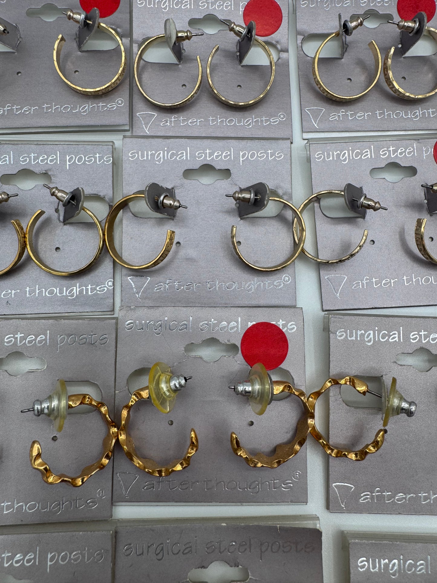 Set of 35 Mixed Gold Hoop Earrings Pairs Costume Jewelry Vintage After Thoughts