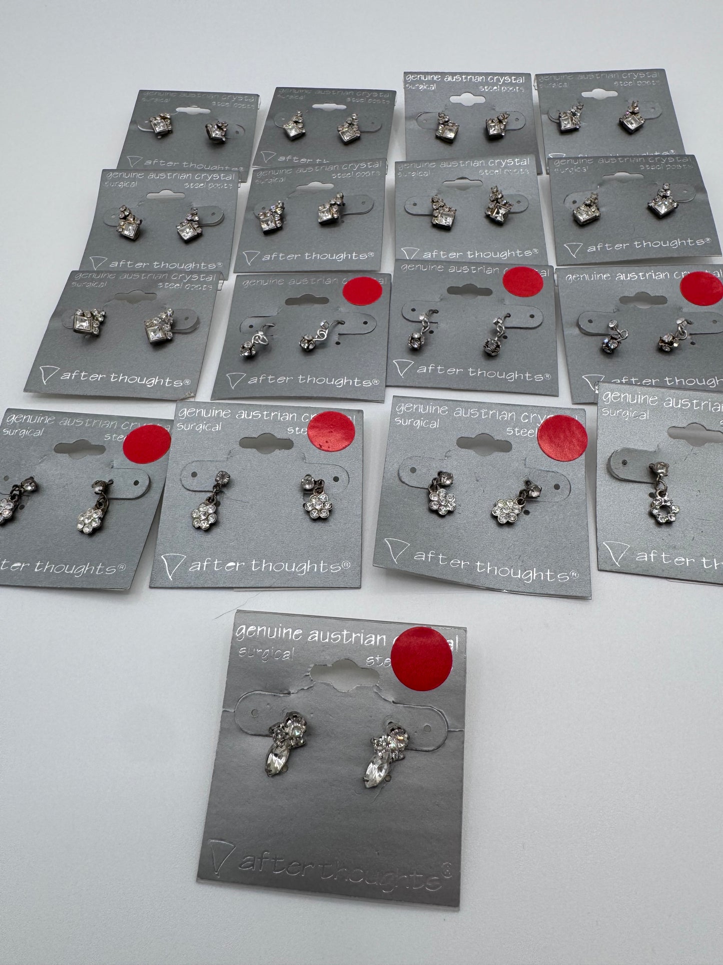 Set of 17 Pairs of Genuine Austrian Crystal Small Dangle Silver Earrings Costume Jewelry Vintage After Thoughts
