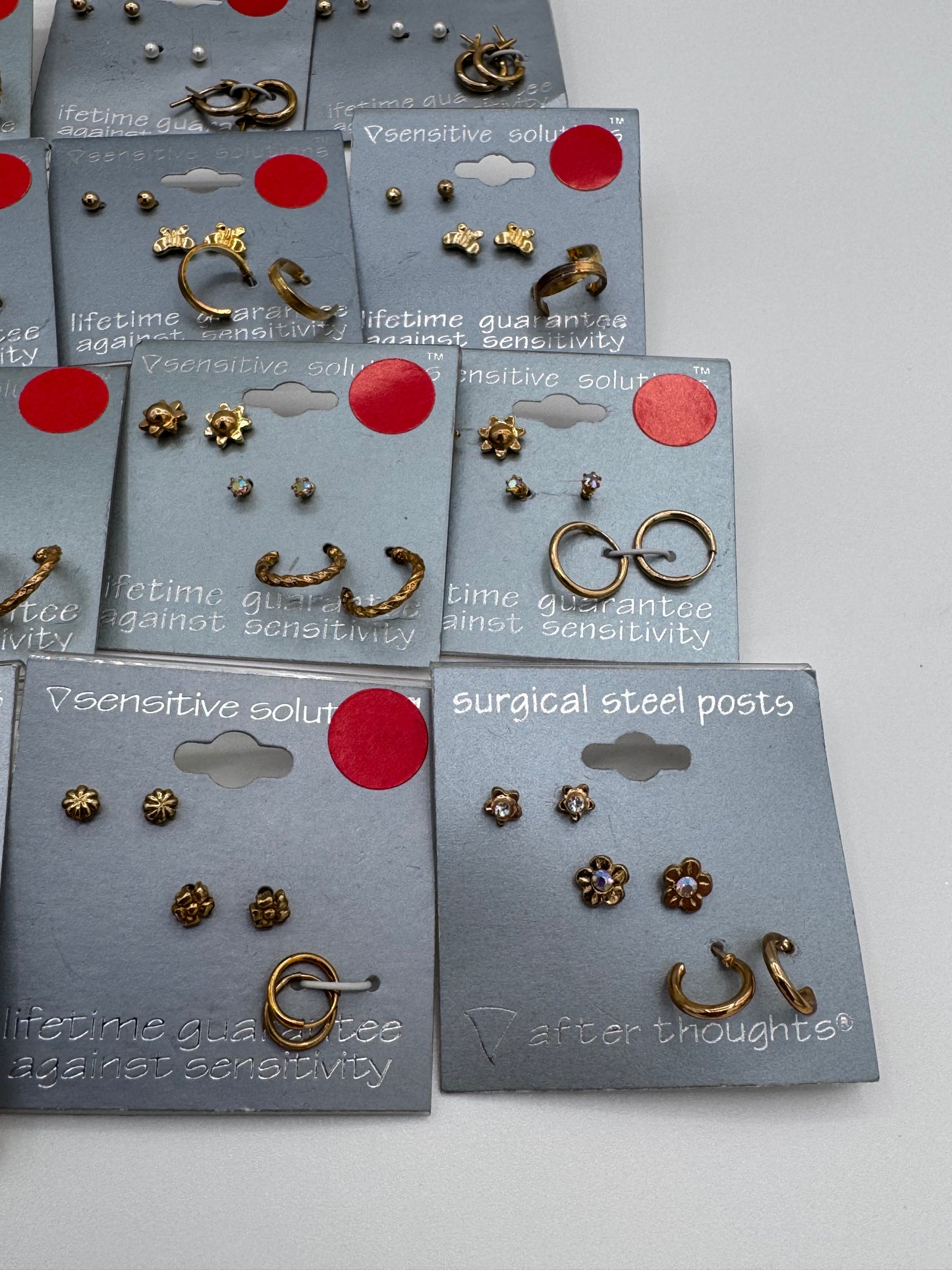 Set of 36 Small Gold Studs and Hoop Earrings Sets of 3 (108 Pairs) Costume Jewelry Vintage After Thoughts