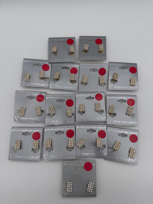 Set of 15 Pairs of Genuine Austrian Crystal Rectangle Mixed Clip On Earrings Costume Jewelry Vintage After Thoughts