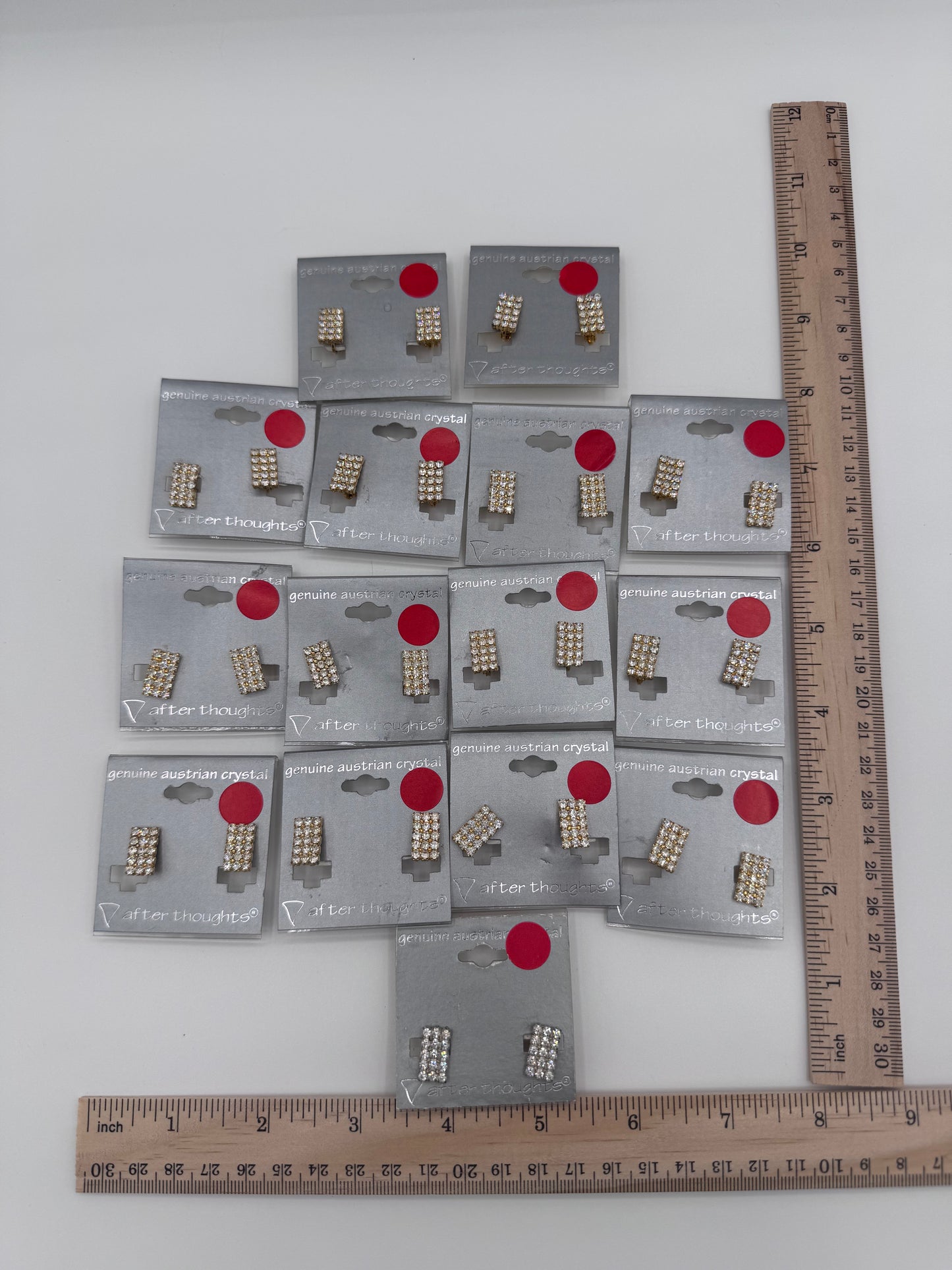 Set of 15 Pairs of Genuine Austrian Crystal Rectangle Mixed Clip On Earrings Costume Jewelry Vintage After Thoughts