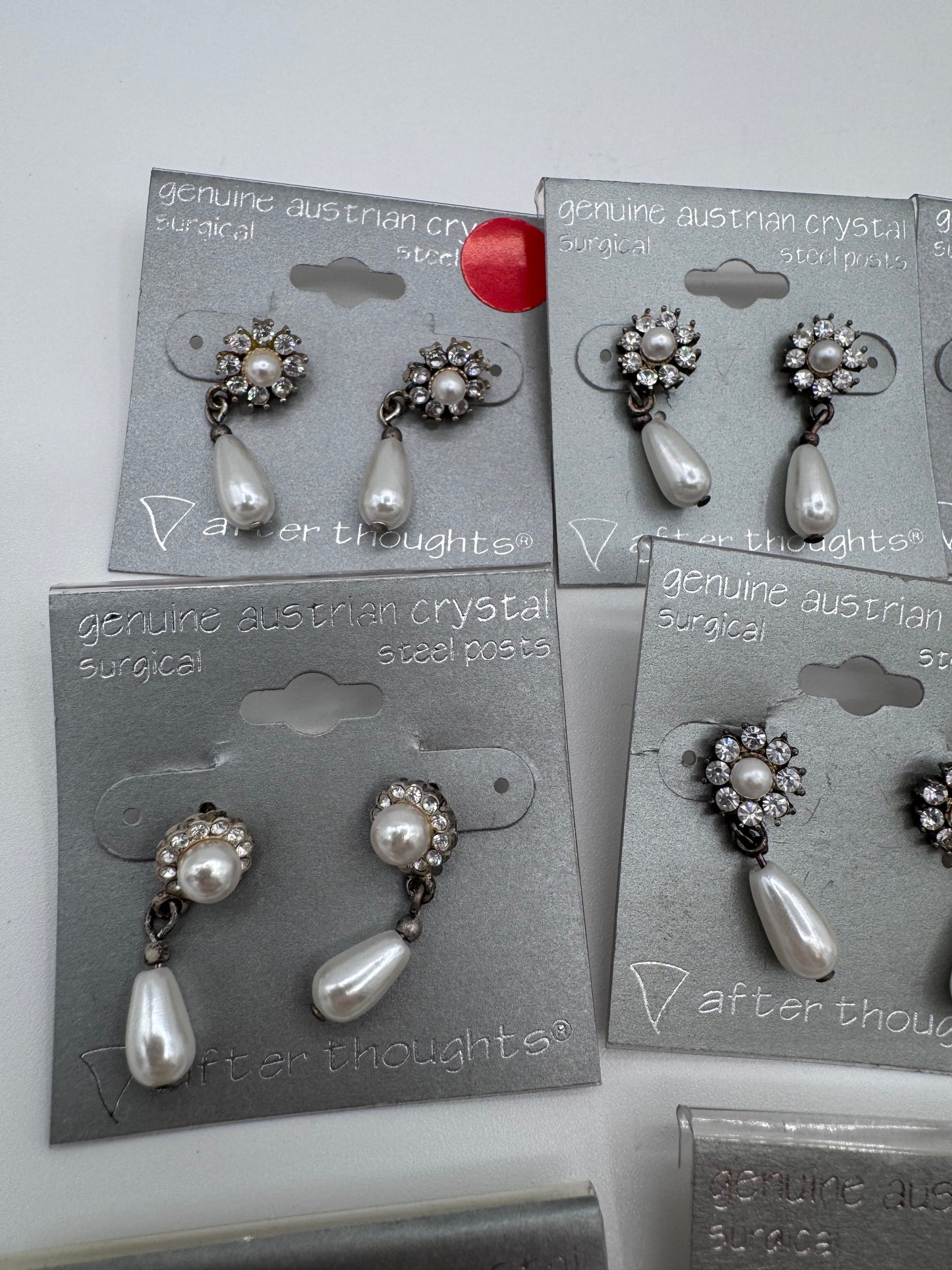 Set of 12 Pairs of Genuine Austrian Crystal Silver and Faux Pearl Dangle Earrings Costume Jewelry Vintage After Thoughts
