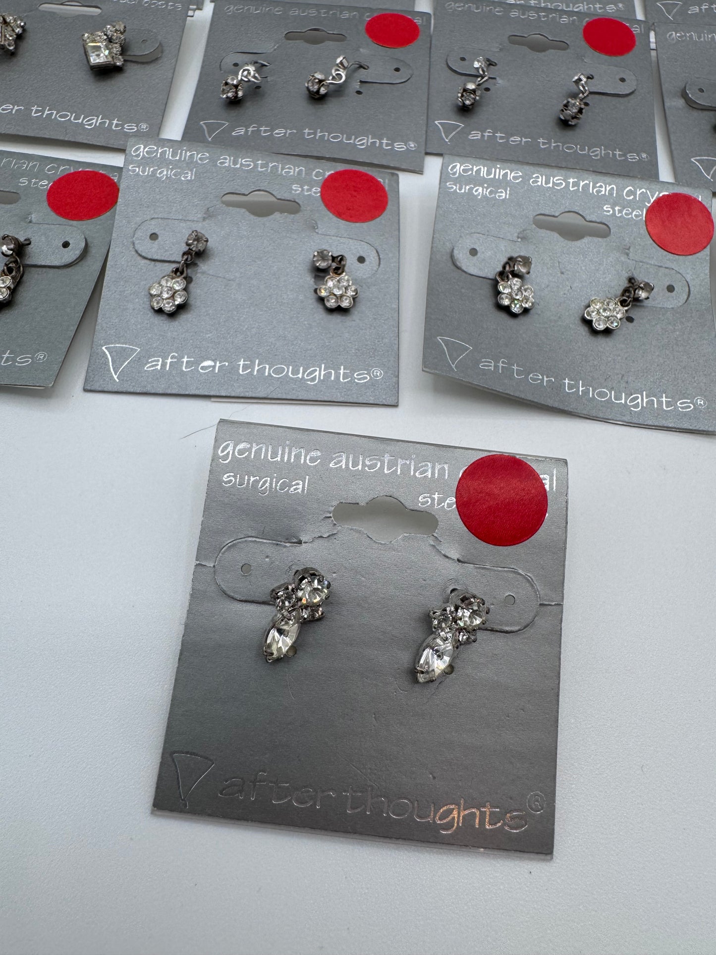 Set of 17 Pairs of Genuine Austrian Crystal Small Dangle Silver Earrings Costume Jewelry Vintage After Thoughts