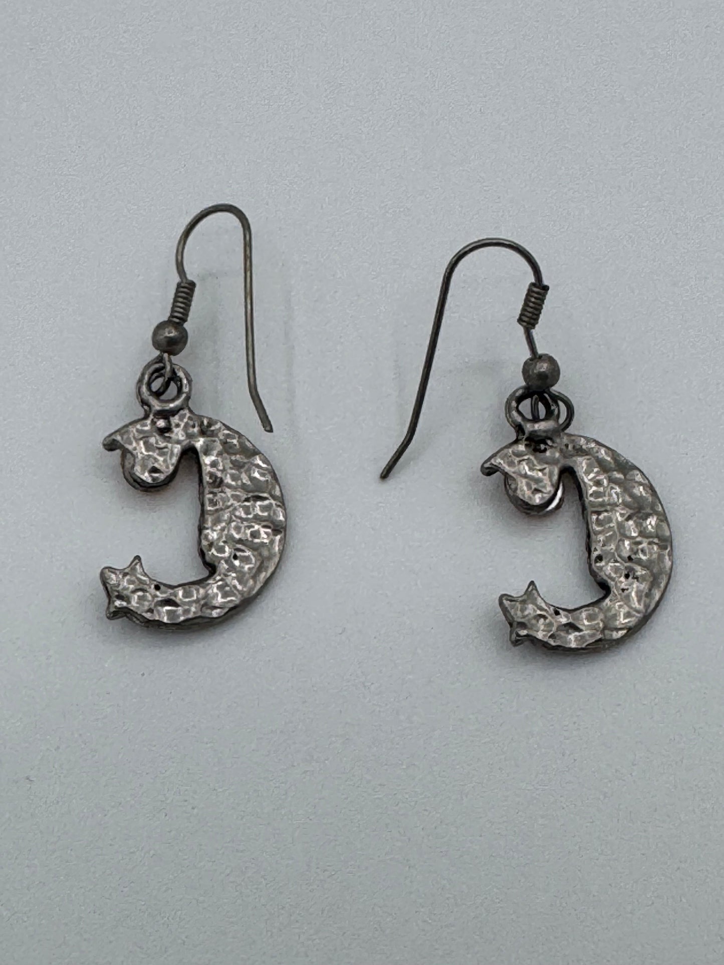 Cresent Man in the Moon, Star and Amber Gemstone Vintage Dangle Earrings