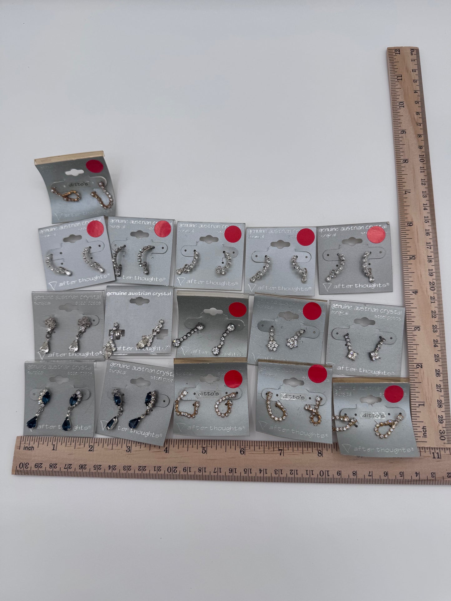 Set of 16 Pairs of Genuine Austrian Crystal Dangle Mixed Earrings Costume Jewelry Vintage After Thoughts