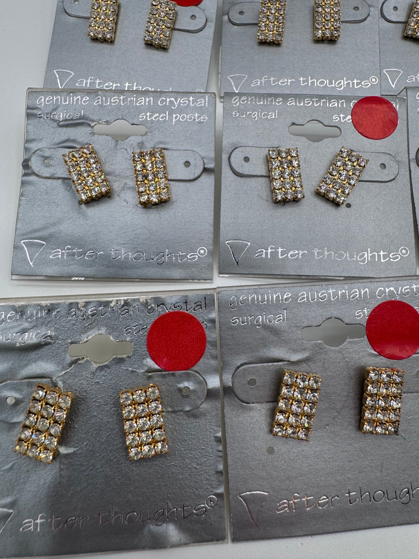 Set of 12 Pairs of Genuine Austrian Crystal Rectangle Mixed Earrings Costume Jewelry Vintage After Thoughts