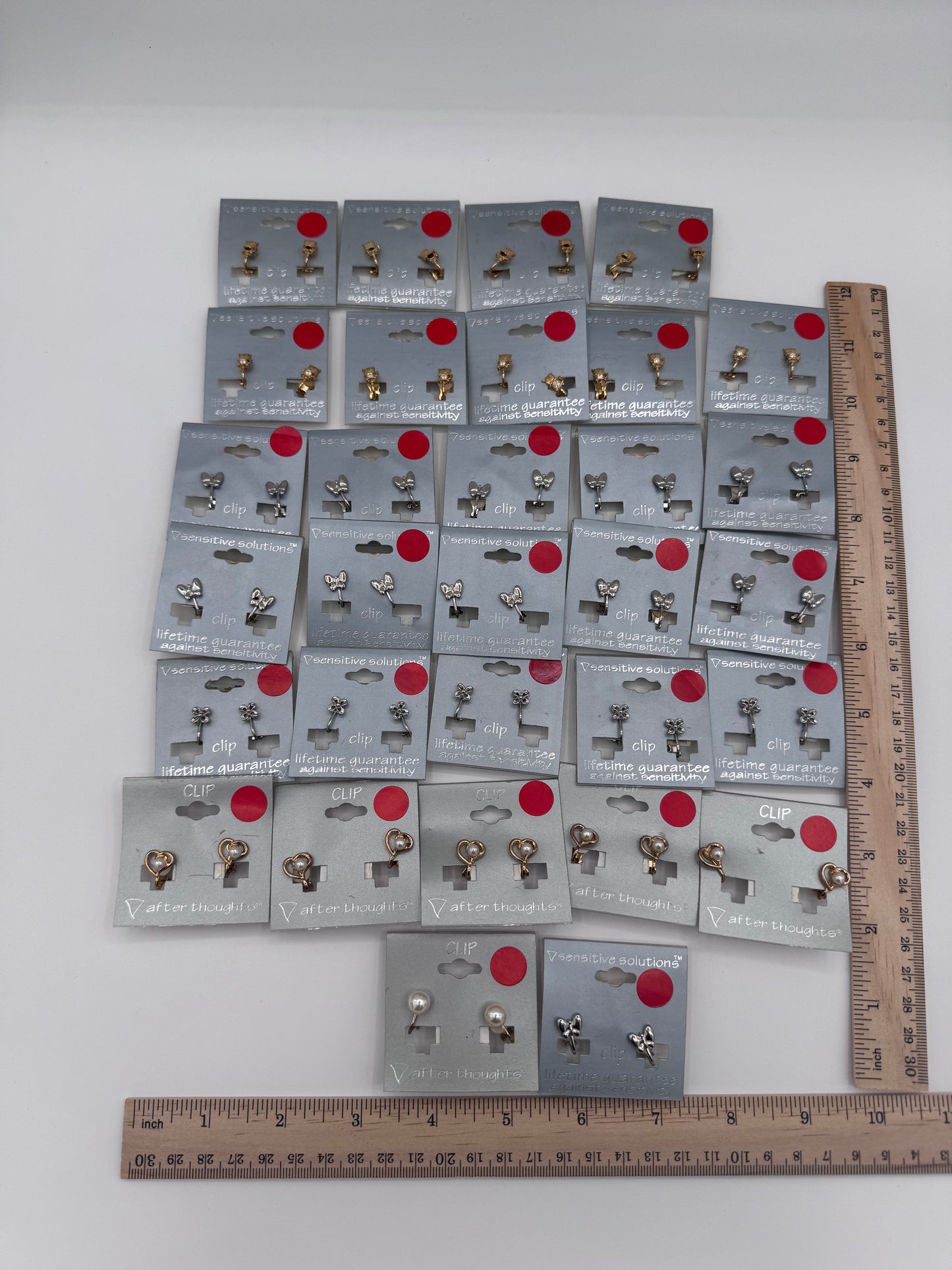 Set of 31 Pairs of Small Design Mixed Clip On Earrings Costume Jewelry Vintage After Thoughts