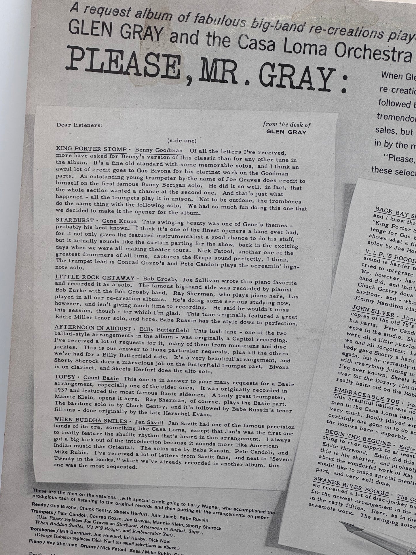 Please, Mr. Gray… More Sounds of the Ground Bands Glen Gray And The Casa Loma Orchestra Vintage 1961 Vinyl Record