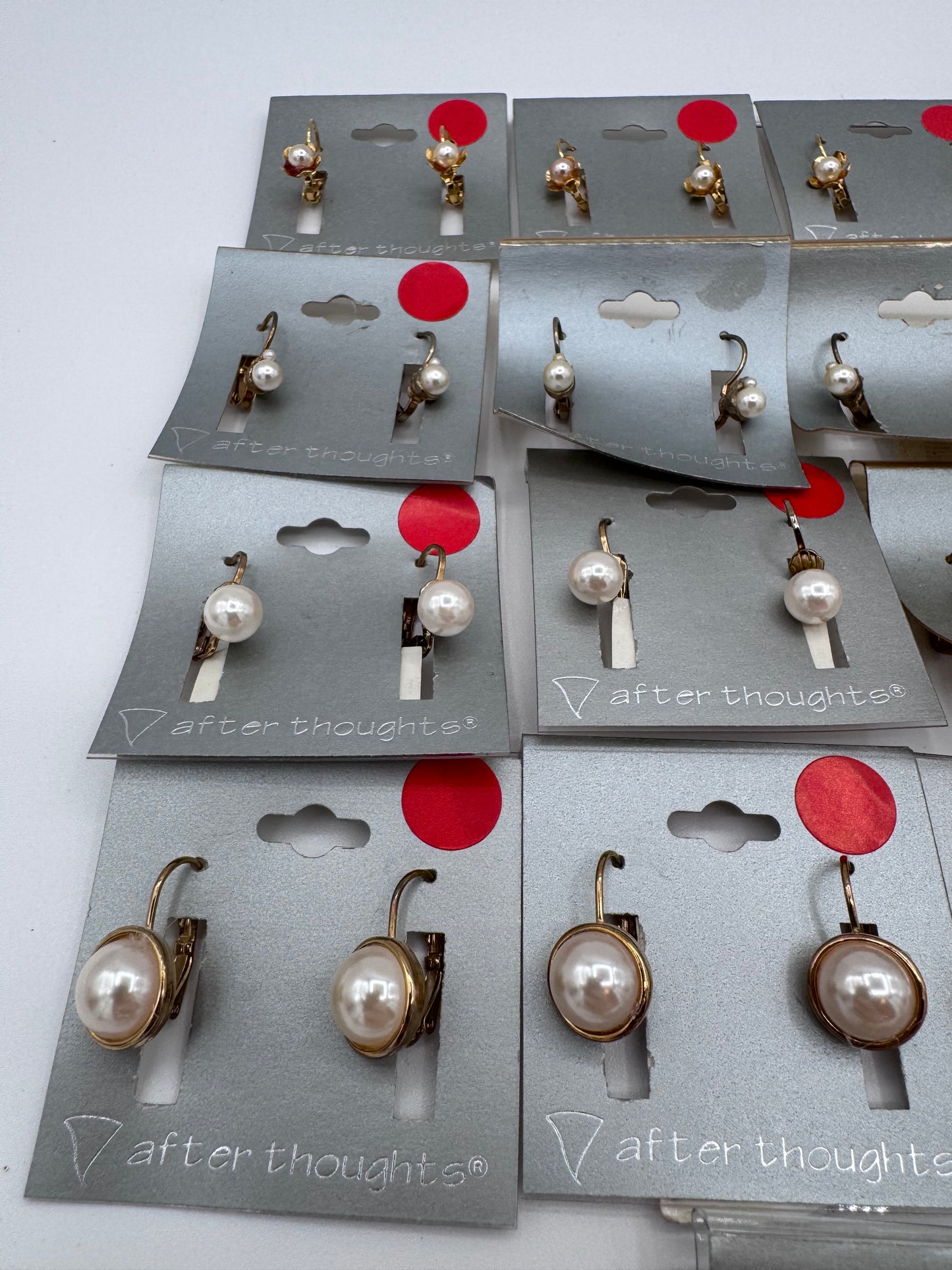 Set of 21 Pairs of Round Plastic Pearl Earrings Costume Jewelry Vintage After Thoughts