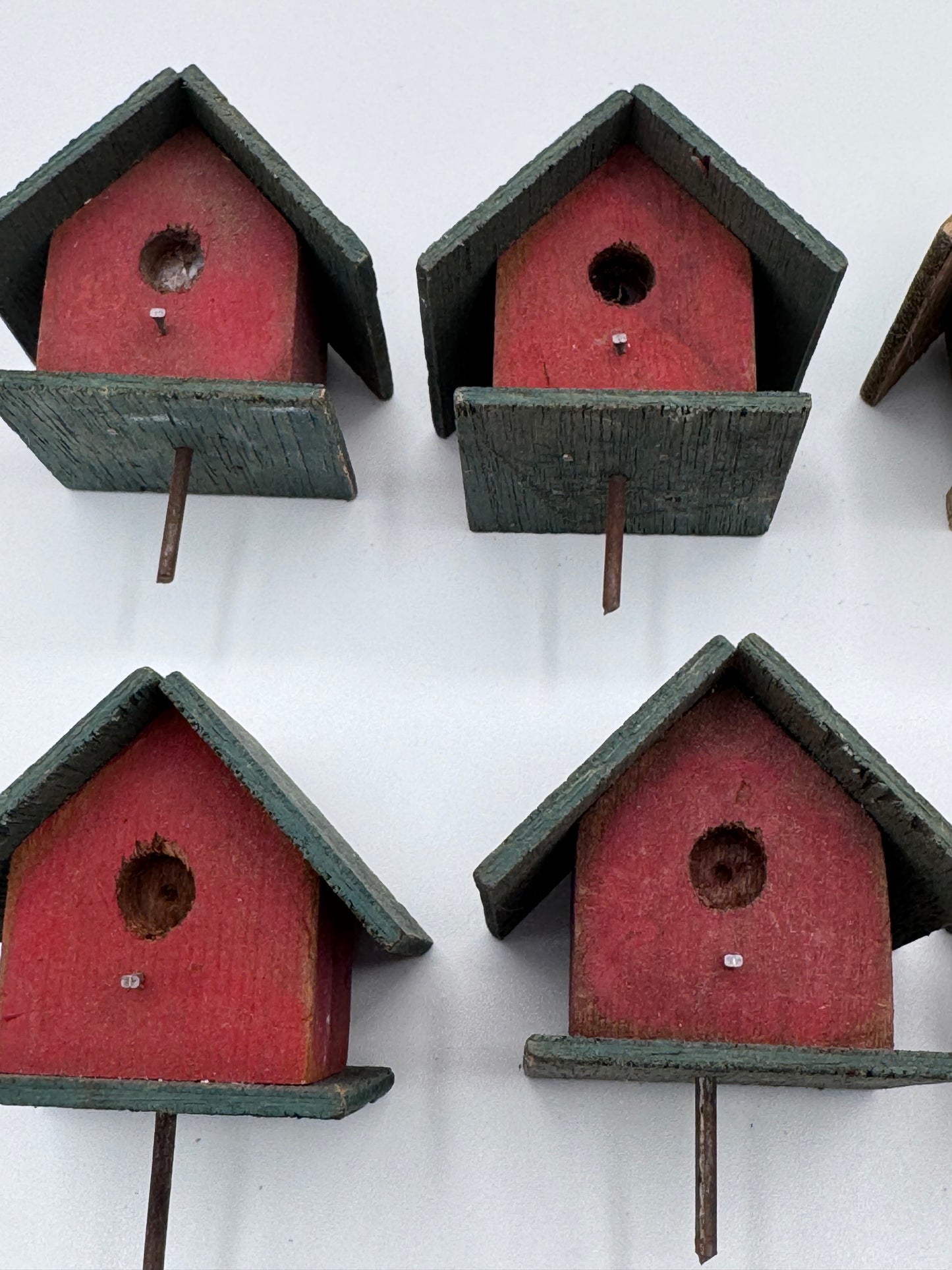 Set of 9 Small 2.5 Inch Hand-Made Vintage Birdhouses for Crafts