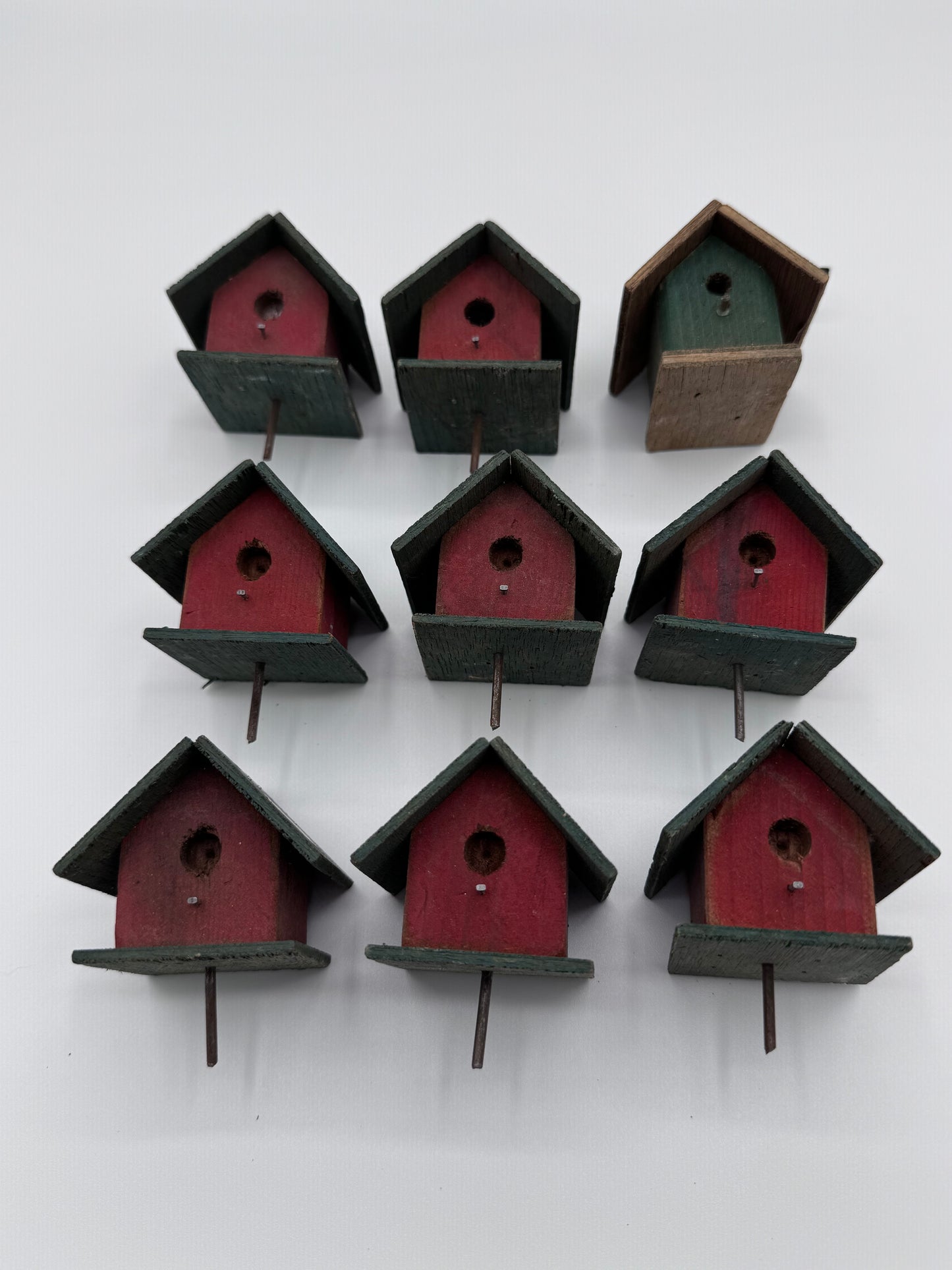 Set of 9 Small 2.5 Inch Hand-Made Vintage Birdhouses for Crafts
