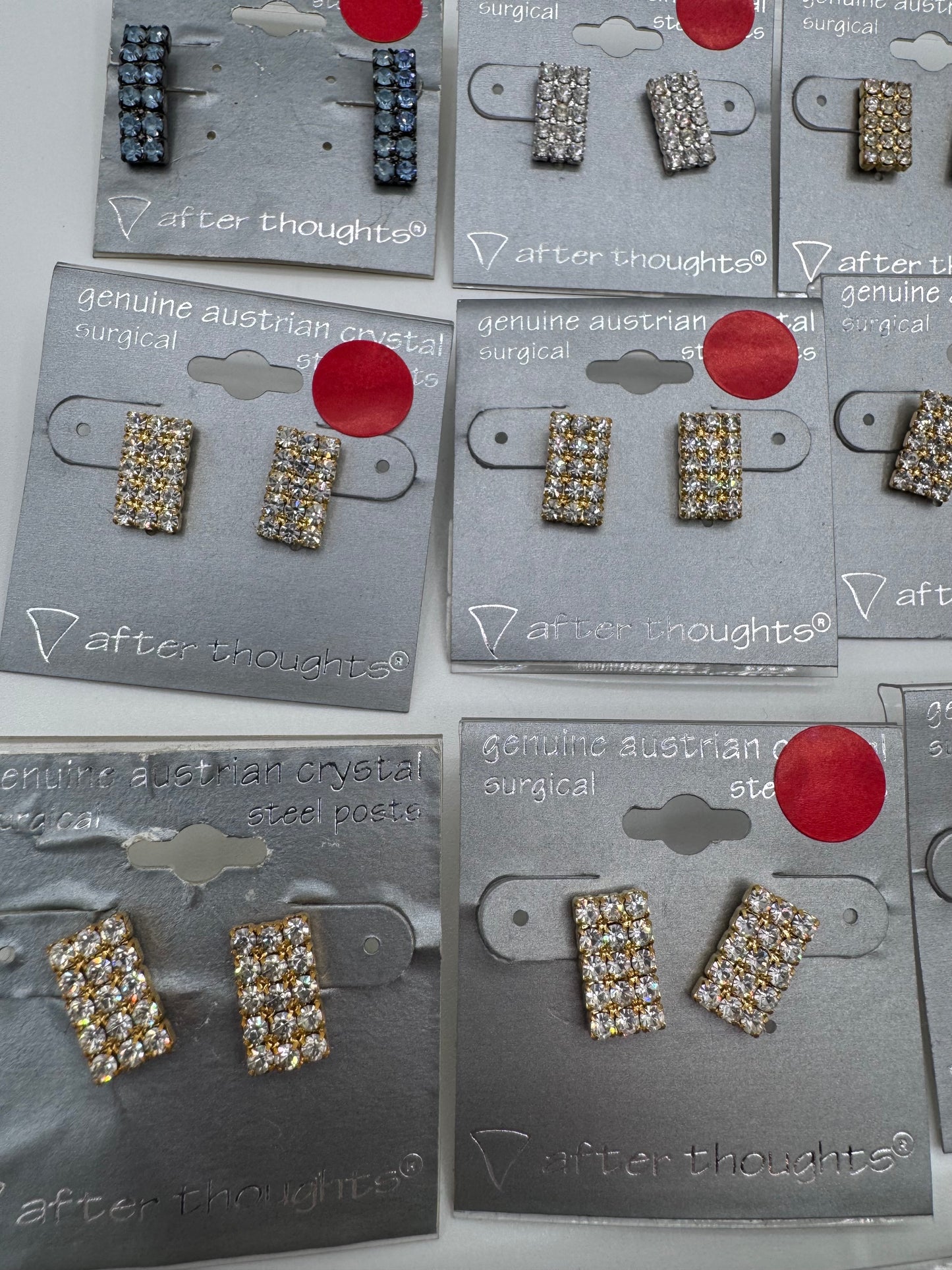 Set of 12 Pairs of Genuine Austrian Crystal Rectangle Mixed Earrings Costume Jewelry Vintage After Thoughts