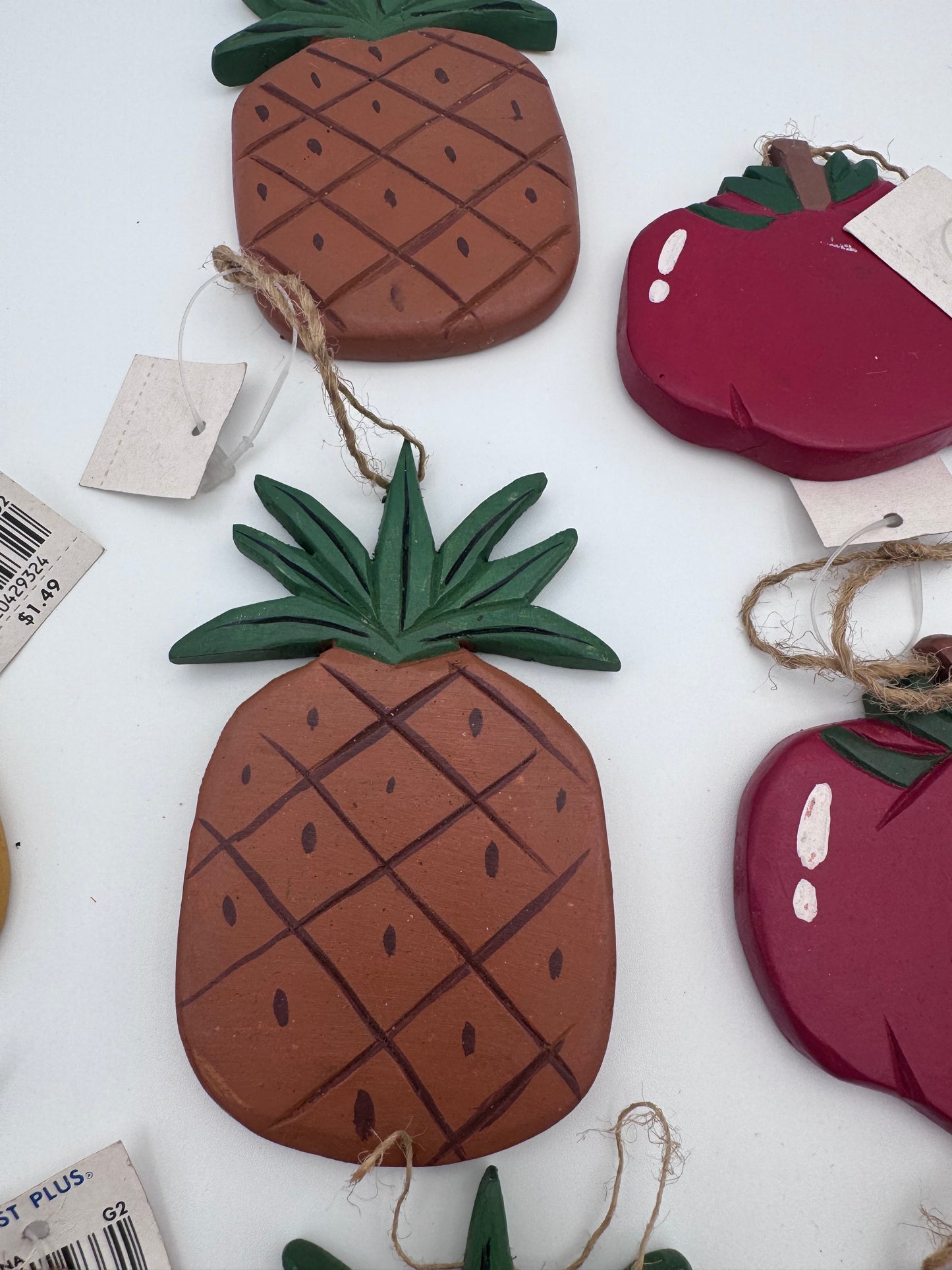 Wood Mini Fruit 8 Pieces Pineapples, Apples, Grapes, Pear Hanging Art
