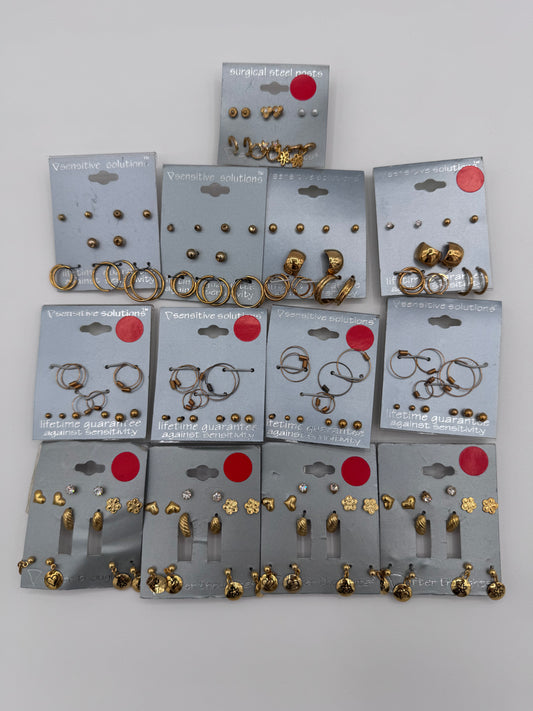 Set of 13 Small Gold Earrings Sets of 6 (78 Pairs) Costume Jewelry Vintage After Thoughts
