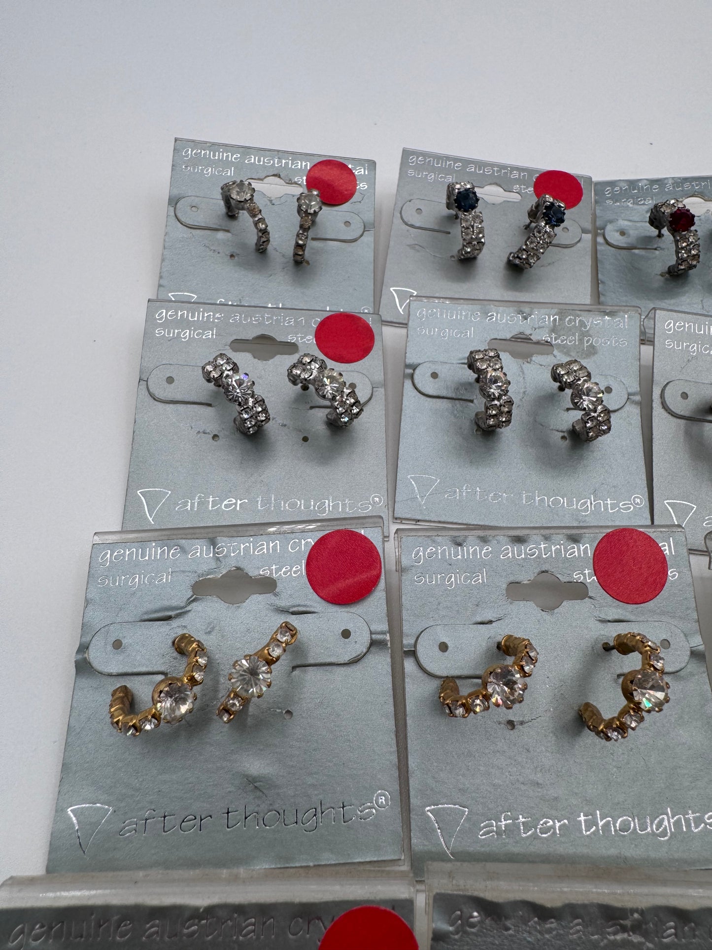 Set of 16 Pairs of Genuine Austrian Crystal Hoop Mixed Earrings Costume Jewelry Vintage After Thoughts