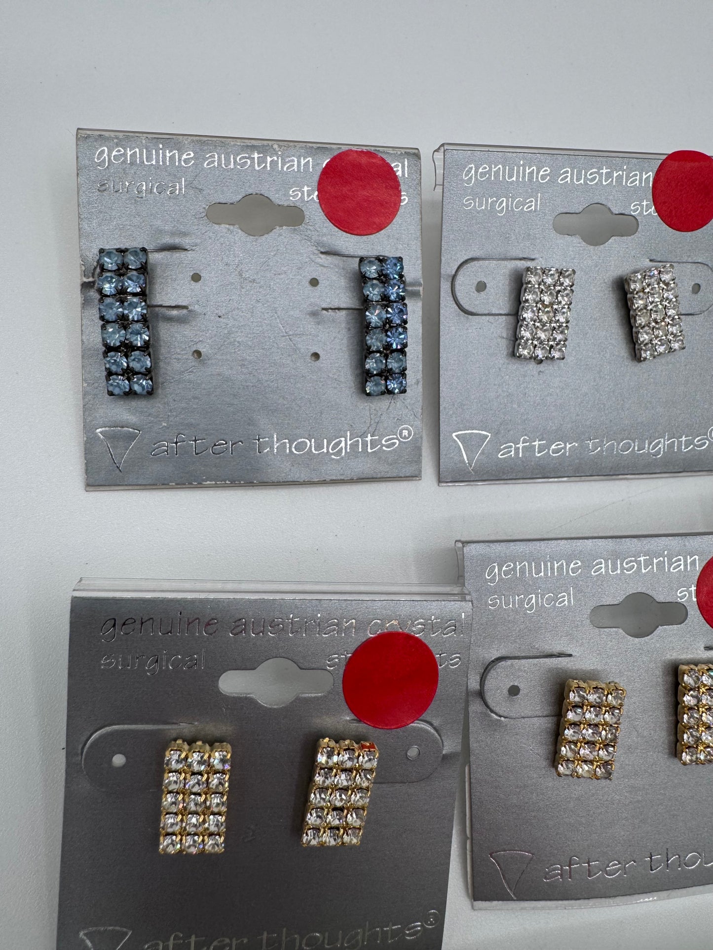 Set of 12 Pairs of Genuine Austrian Crystal Rectangle Mixed Earrings Costume Jewelry Vintage After Thoughts