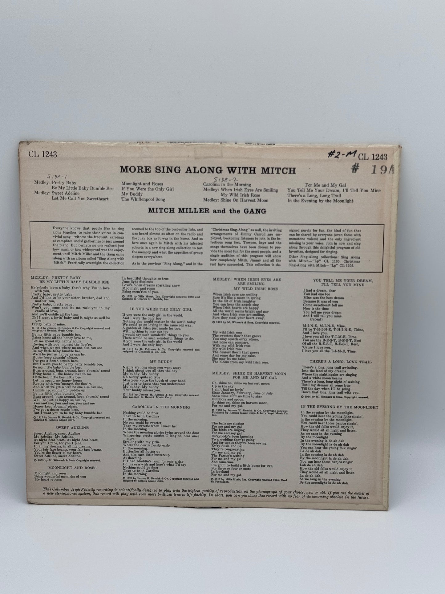 More Sing Along with Mitch, Mitch Miller and the Gang 1958 Vintage Vinyl Record
