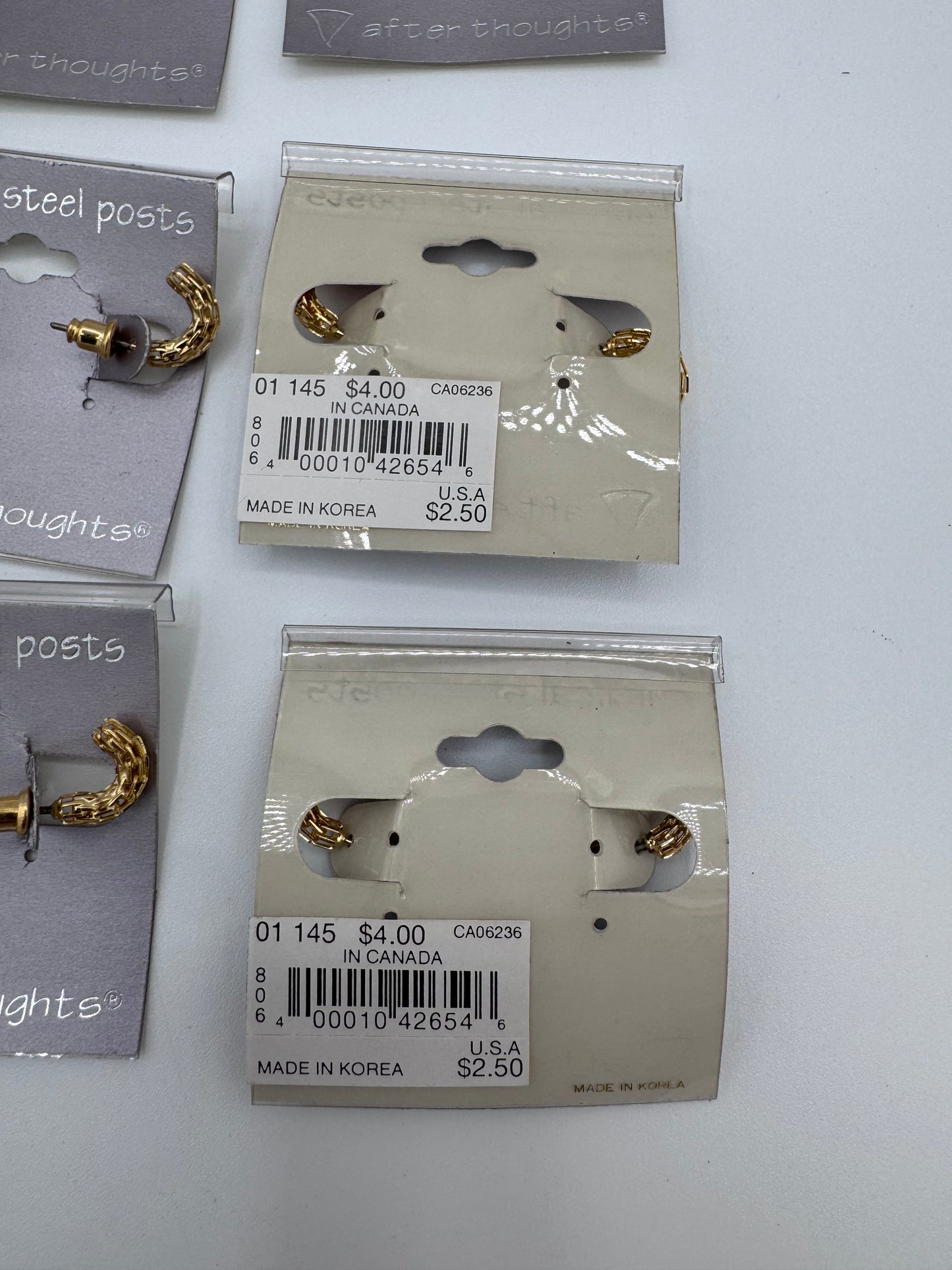 Set of 12 Pairs of Gold Curved Stiff Earrings Costume Jewelry Vintage After Thoughts