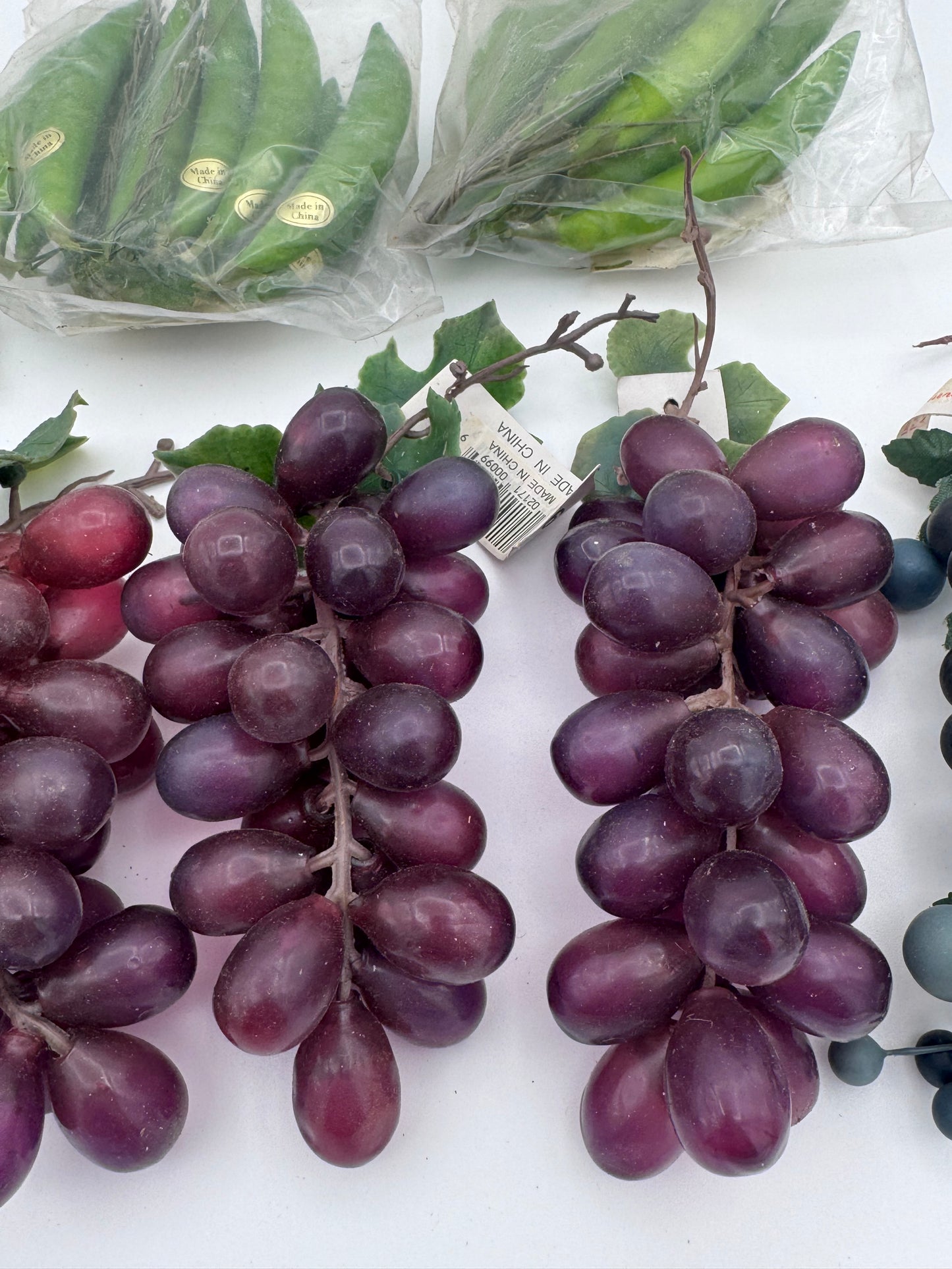 Artificial Fake Fruit and Vegetables for Kitchen Decorations Set of 9 Grapes, Leeks and Green Beans