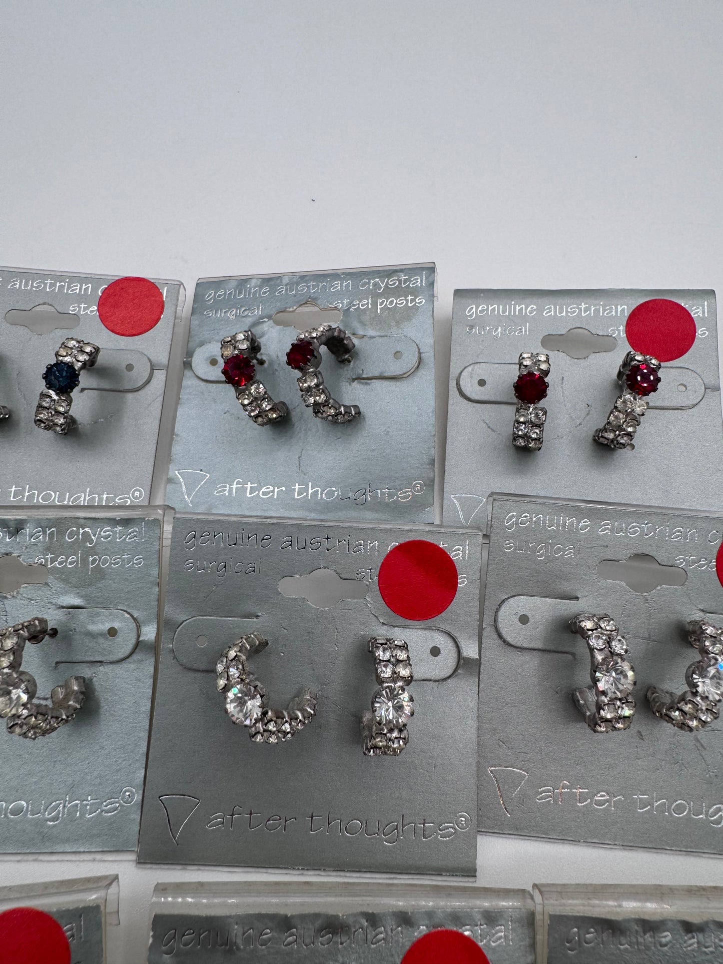 Set of 16 Pairs of Genuine Austrian Crystal Hoop Mixed Earrings Costume Jewelry Vintage After Thoughts