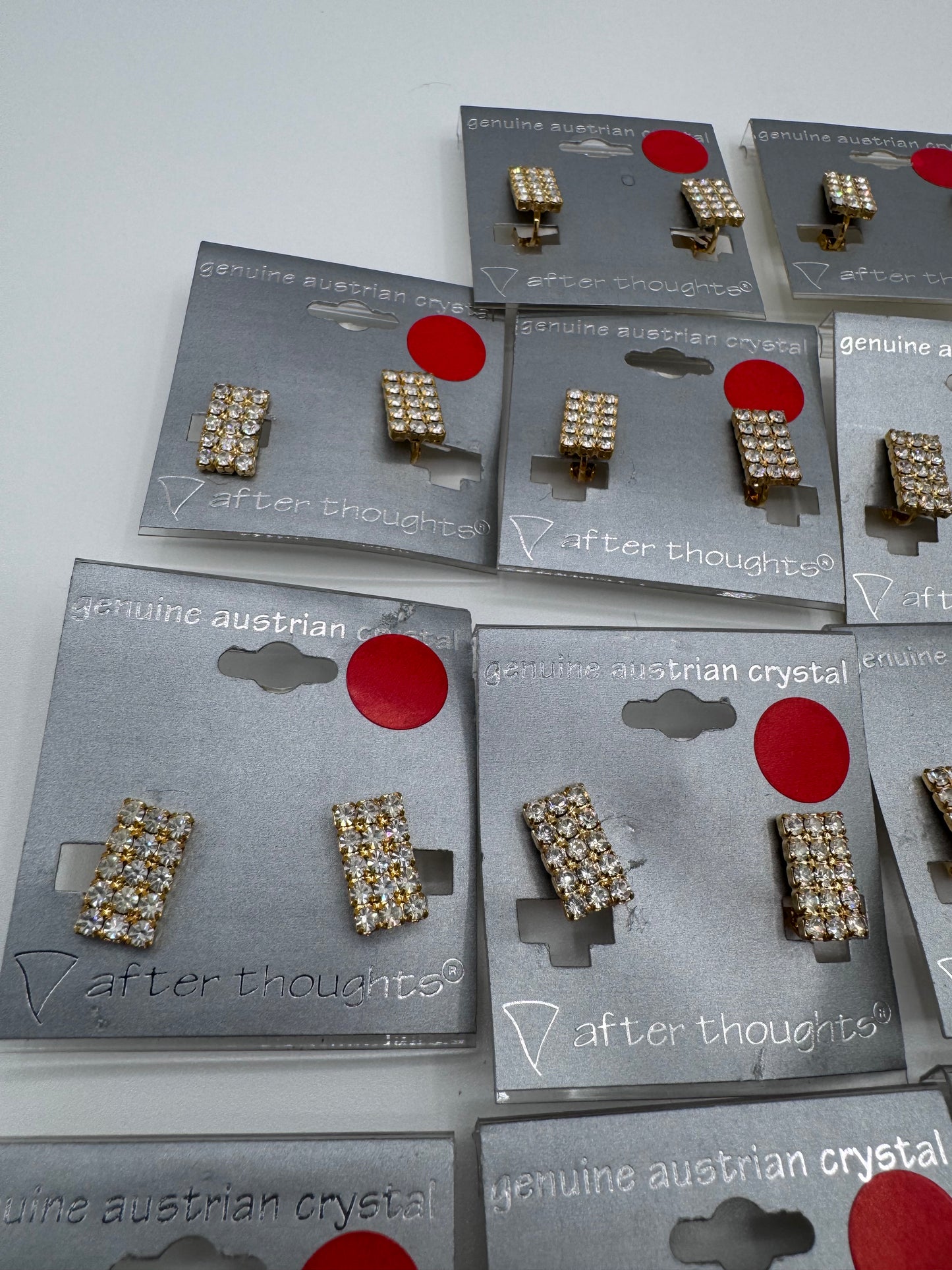 Set of 15 Pairs of Genuine Austrian Crystal Rectangle Mixed Clip On Earrings Costume Jewelry Vintage After Thoughts