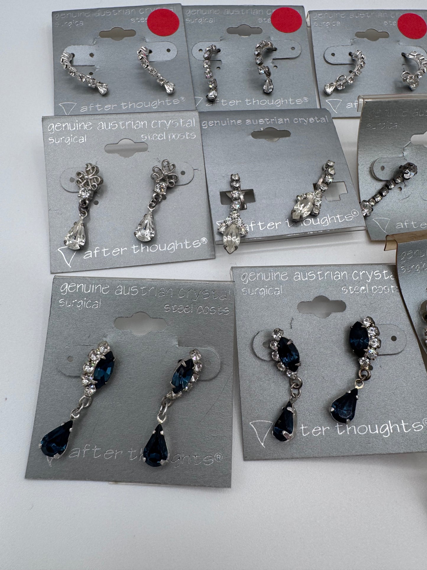 Set of 16 Pairs of Genuine Austrian Crystal Dangle Mixed Earrings Costume Jewelry Vintage After Thoughts