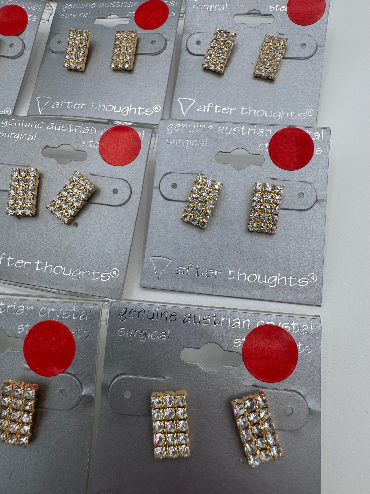 Set of 12 Pairs of Genuine Austrian Crystal Rectangle Mixed Earrings Costume Jewelry Vintage After Thoughts