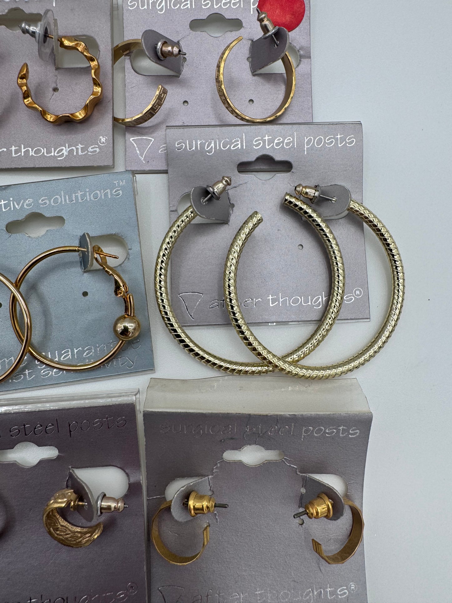 Set of 35 Mixed Gold Hoop Earrings Pairs Costume Jewelry Vintage After Thoughts