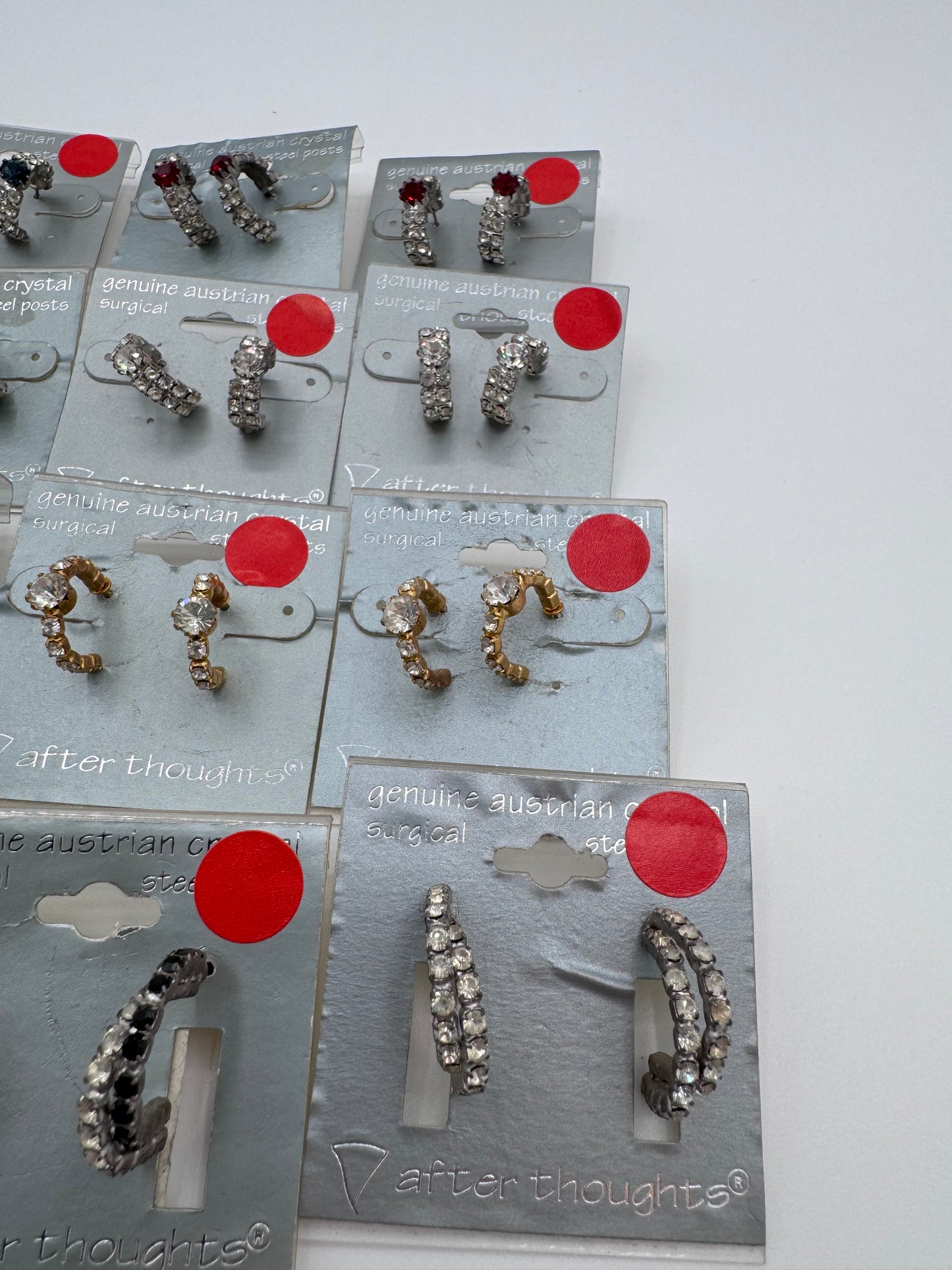 Set of 16 Pairs of Genuine Austrian Crystal Hoop Mixed Earrings Costume Jewelry Vintage After Thoughts