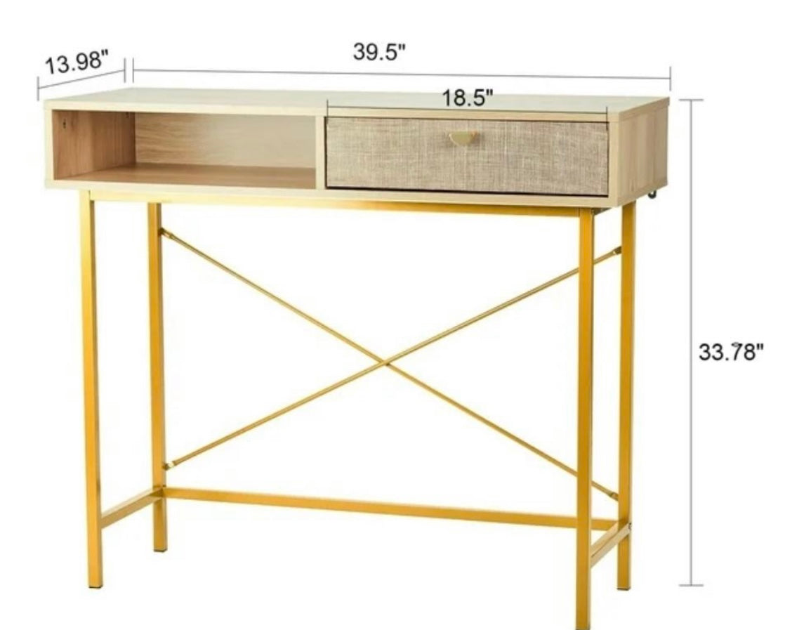 Faircraft Linen Console Table Vanity Desk with Drawers, Linen Accent Sofa Table, Desk, Entryway Table with Storage Shelf with Metal Legs