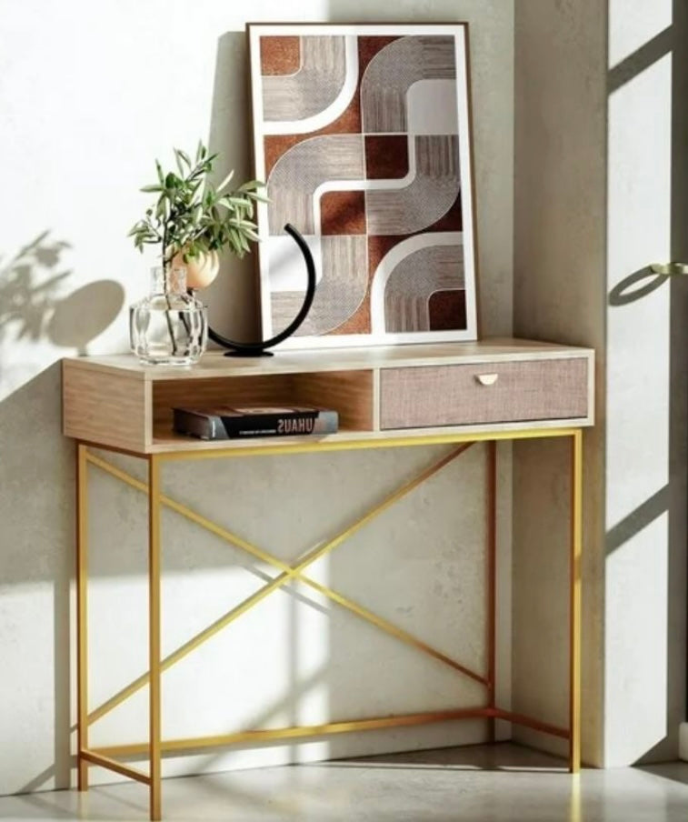 Faircraft Linen Console Table Vanity Desk with Drawers, Linen Accent Sofa Table, Desk, Entryway Table with Storage Shelf with Metal Legs