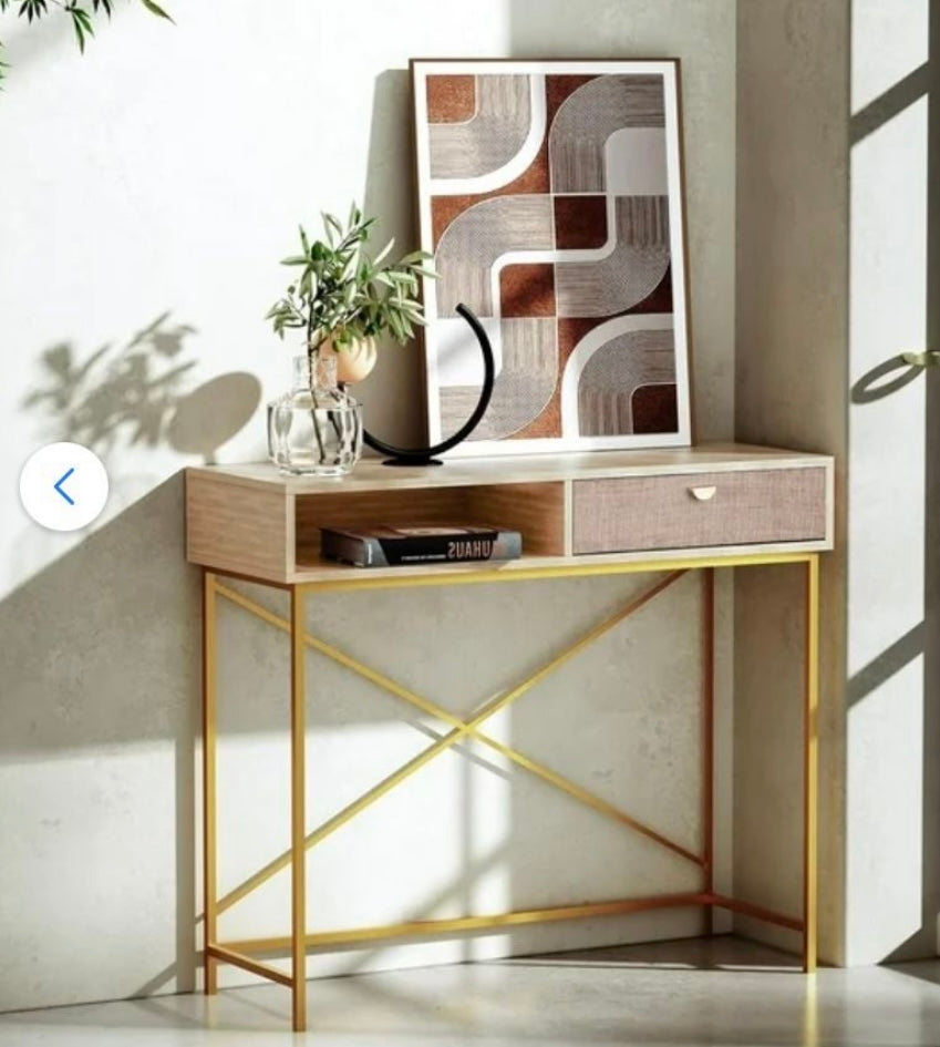 Faircraft Linen Console Table Vanity Desk with Drawers, Linen Accent Sofa Table, Desk, Entryway Table with Storage Shelf with Metal Legs