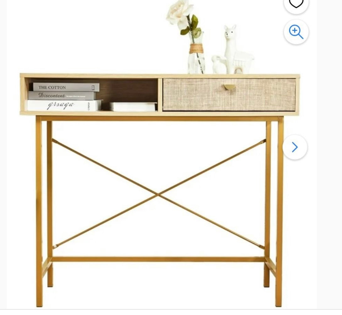 Faircraft Linen Console Table Vanity Desk with Drawers, Linen Accent Sofa Table, Desk, Entryway Table with Storage Shelf with Metal Legs