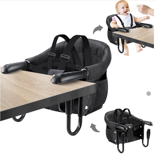 Black Baby High Chair, Hook on high Chair, Portable High Chair for Travel, High Chair for Table, Portable & Foldable，Suitable for Family and Travel, for Babies 6-36 Months