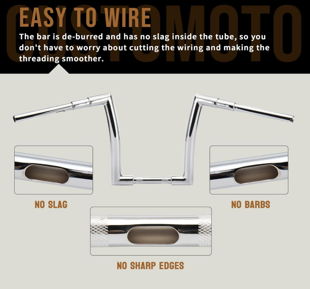 12" Rise 1.5" Chrome Fat Ape Hanger Handlebar For Harly Dyna, Softail, Road King, Road Glide