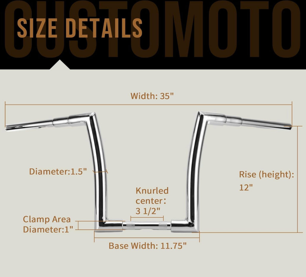 12" Rise 1.5" Chrome Fat Ape Hanger Handlebar For Harly Dyna, Softail, Road King, Road Glide