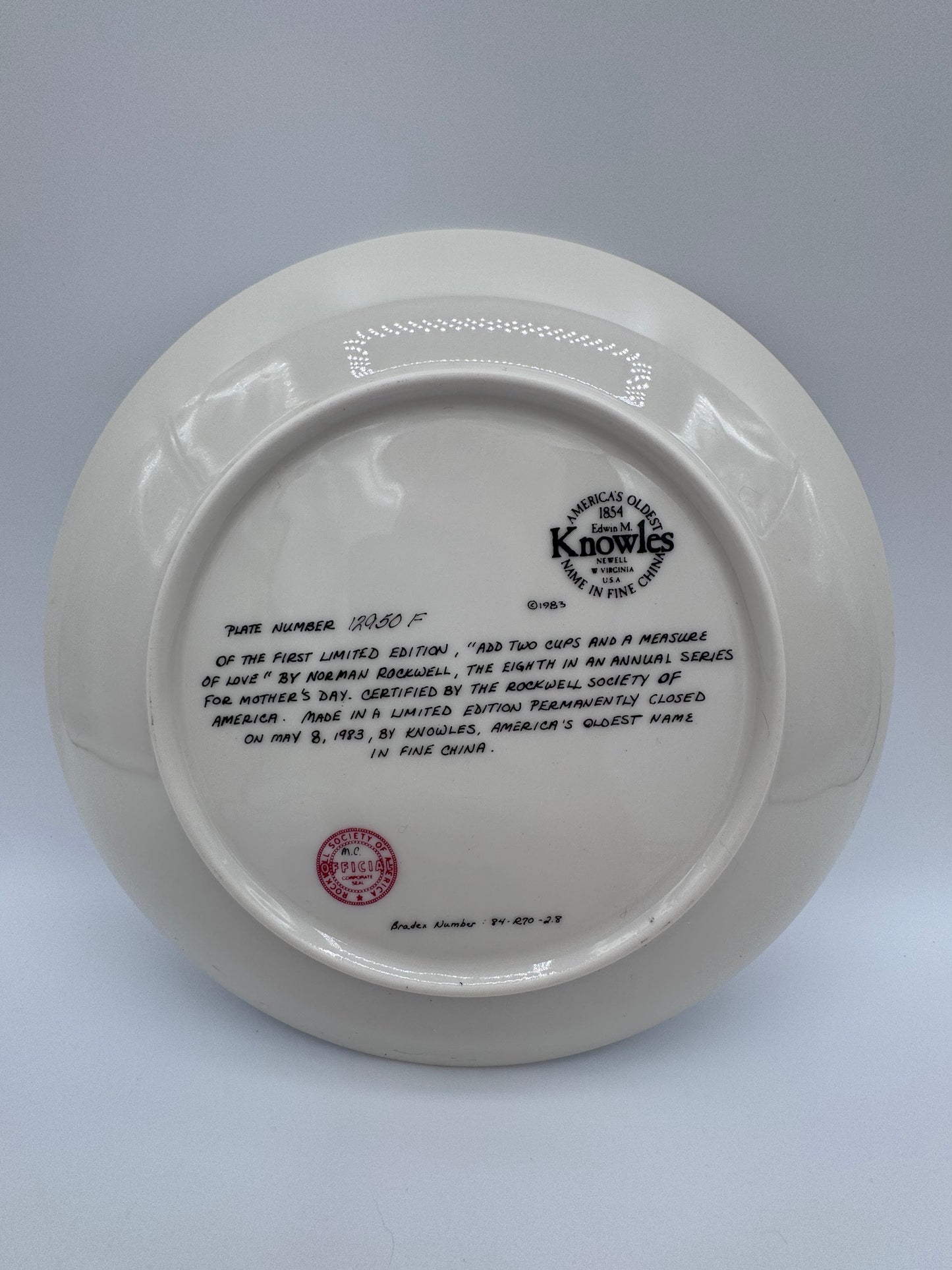 Add Two Cups And A Measure of Love 1983 Norman Rockwell Collector Plate