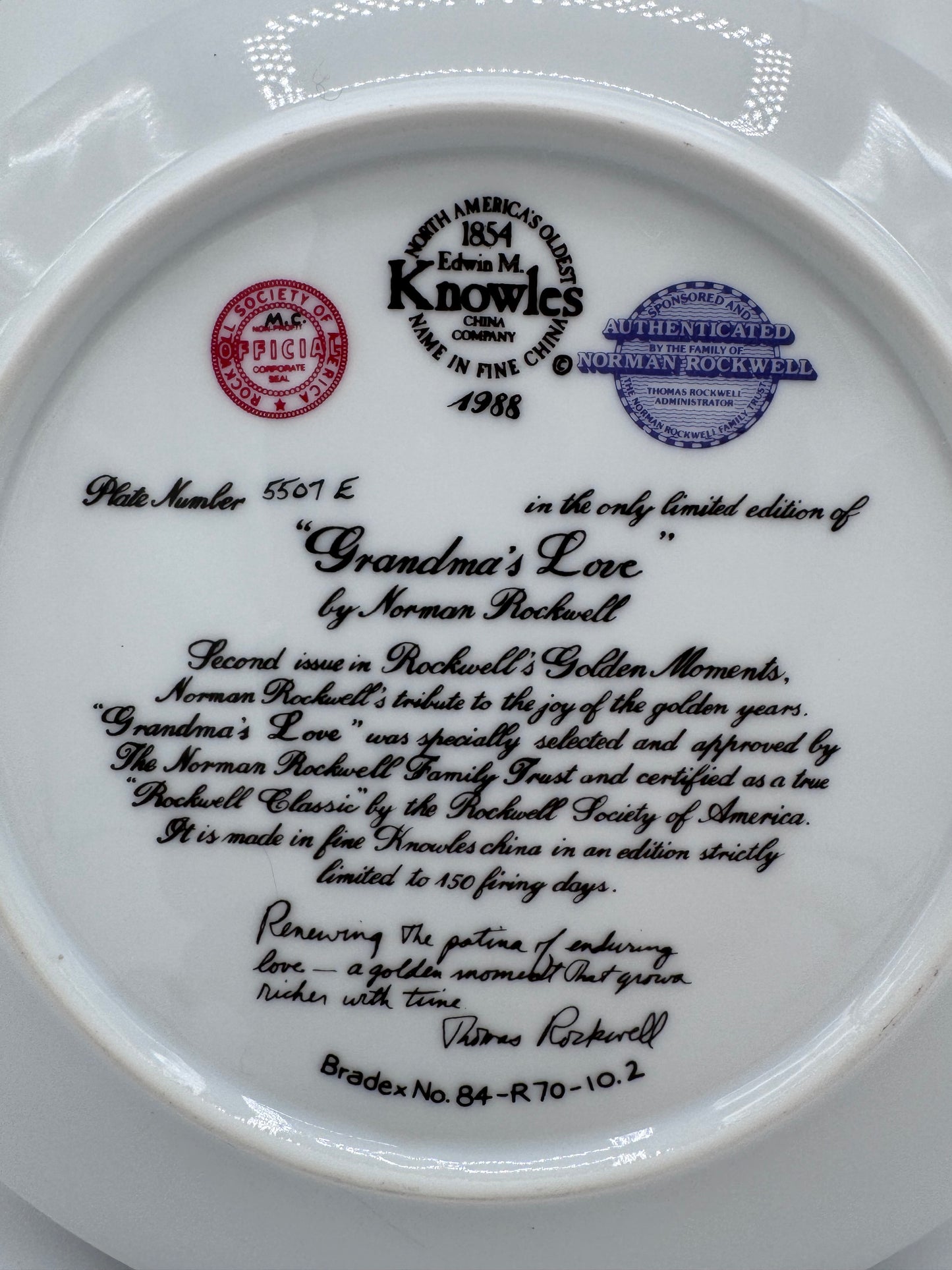 Grandma’s Love 1988 Norman Rockwell Collector Plate