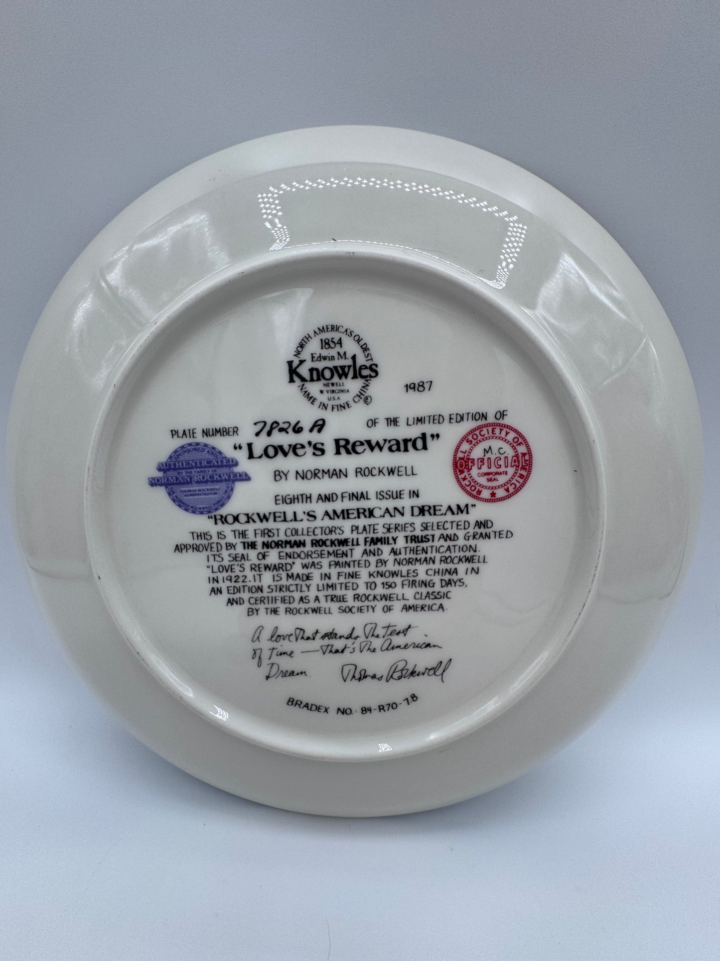 Love’s Reward 1987 Norman Rockwell Collector Plate