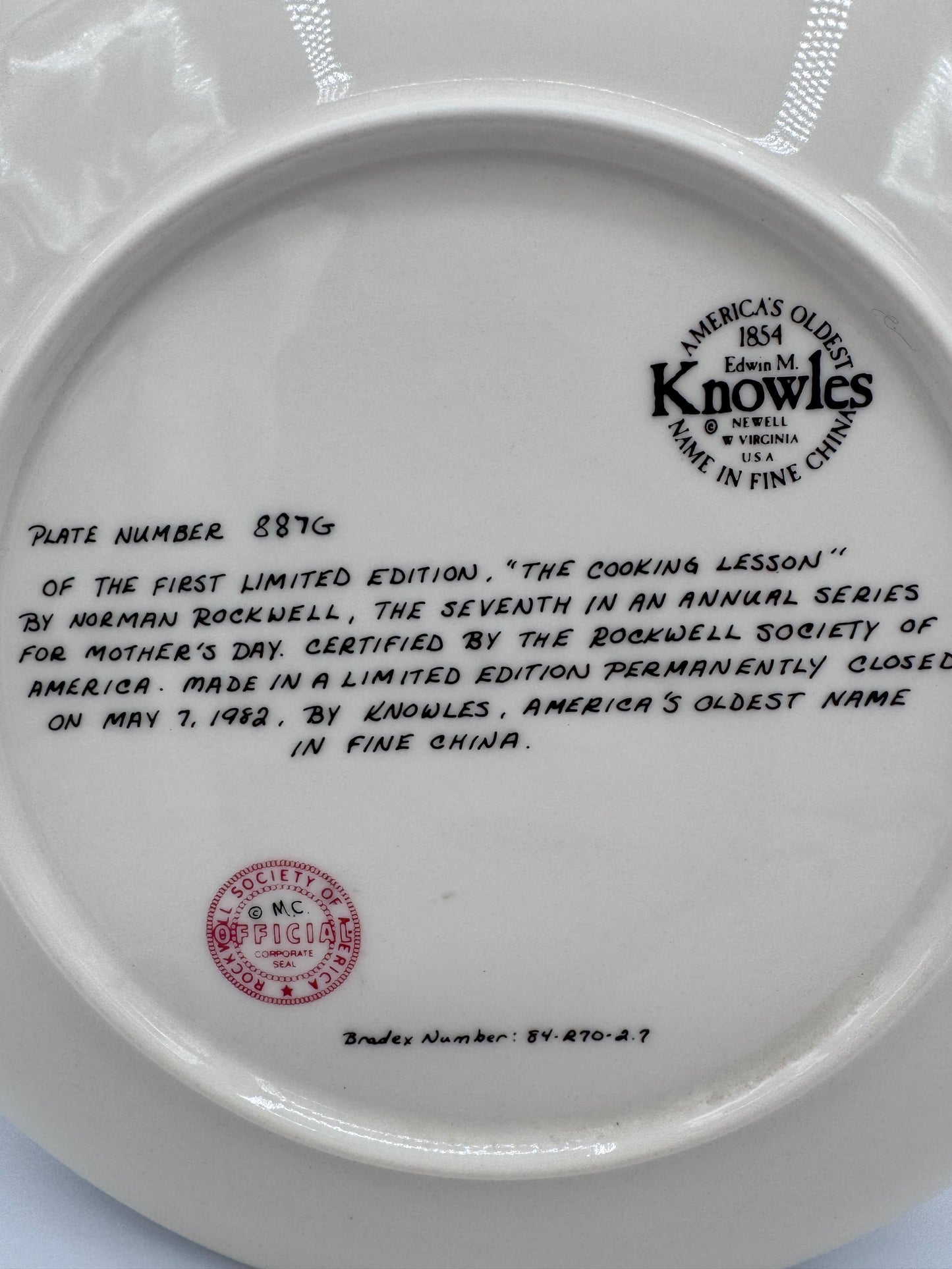 The Cooking Lesson 1982 Normal Rockwell Collector Plate